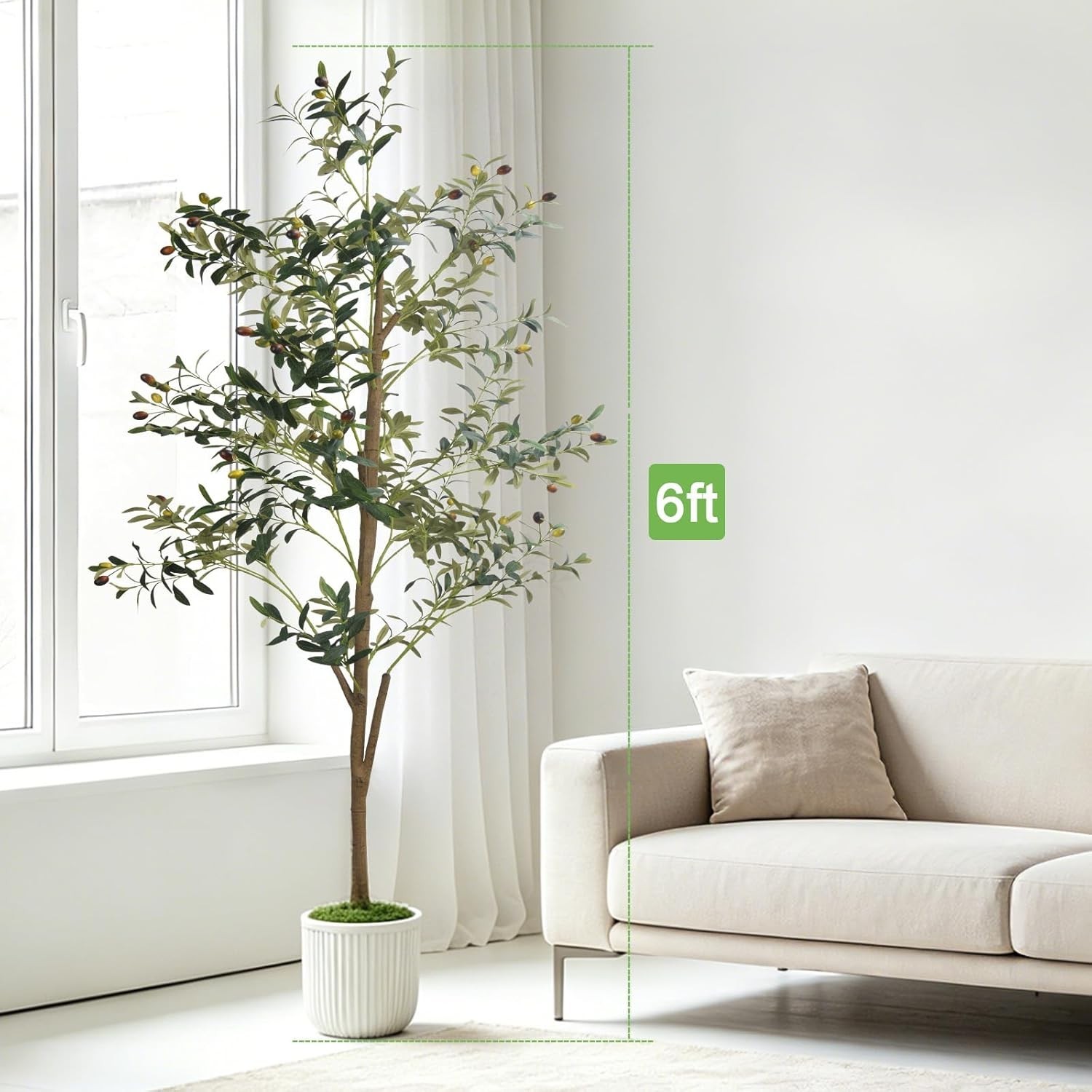 6FT Artificial Olive Tree – Large Indoor Artificial Plant Decor with Branches…
