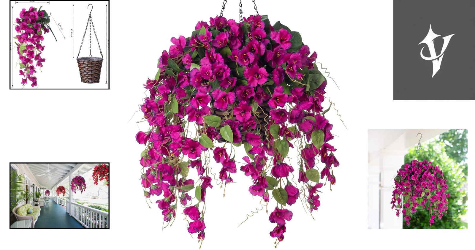 UV Resistant Artificial Hanging Hibiscus Flowers in Handmade Basket – Purple 2