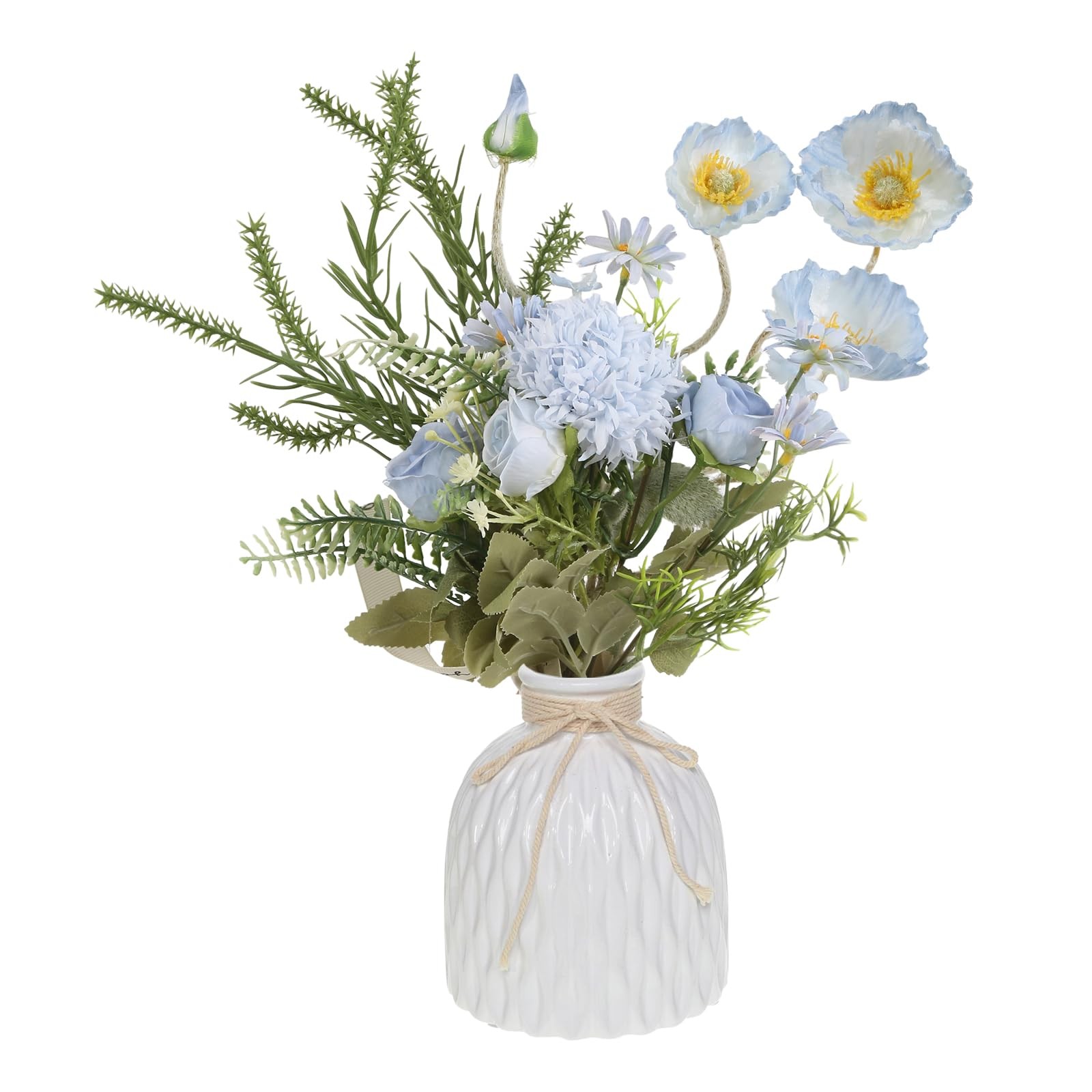 Blue Artificial Fake Flowers Bouquet 16 Inch Realistic Faux Silk Poppy Hydran…