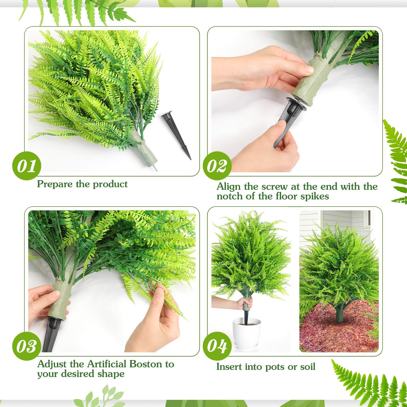 Solsew 2 Artificial Boston Fern with Integrated Ground Stake 24” Realistic U…