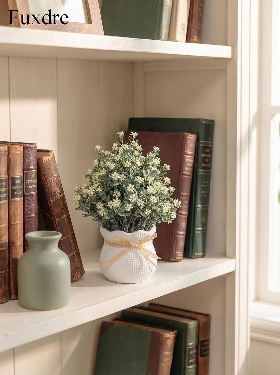 2 Pack Faux Small Desk Plants in Vintage Pots for Home Office Decor