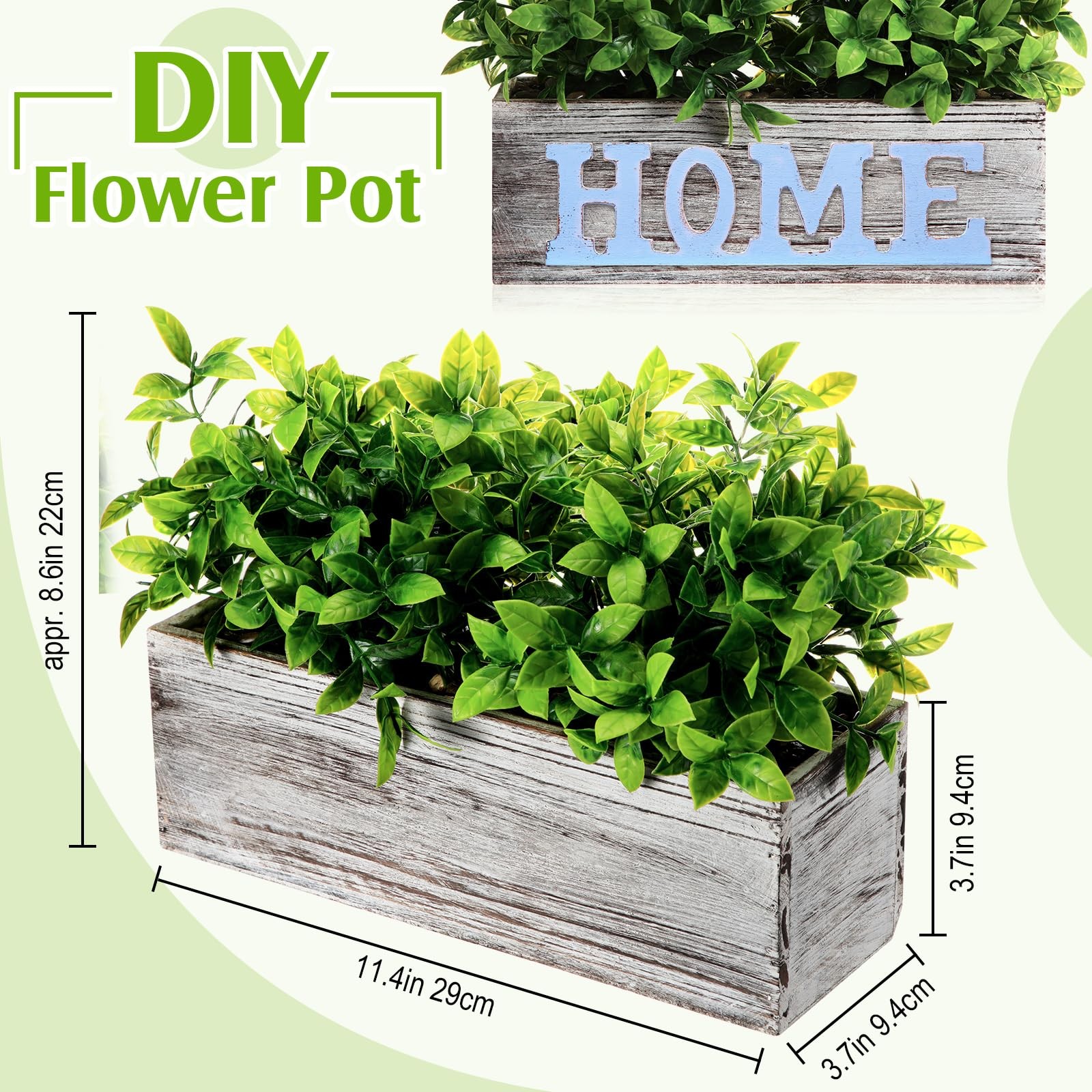 2 Pack Artificial Eucalyptus Plant in Rustic Rectangular Wooden Planter Box P