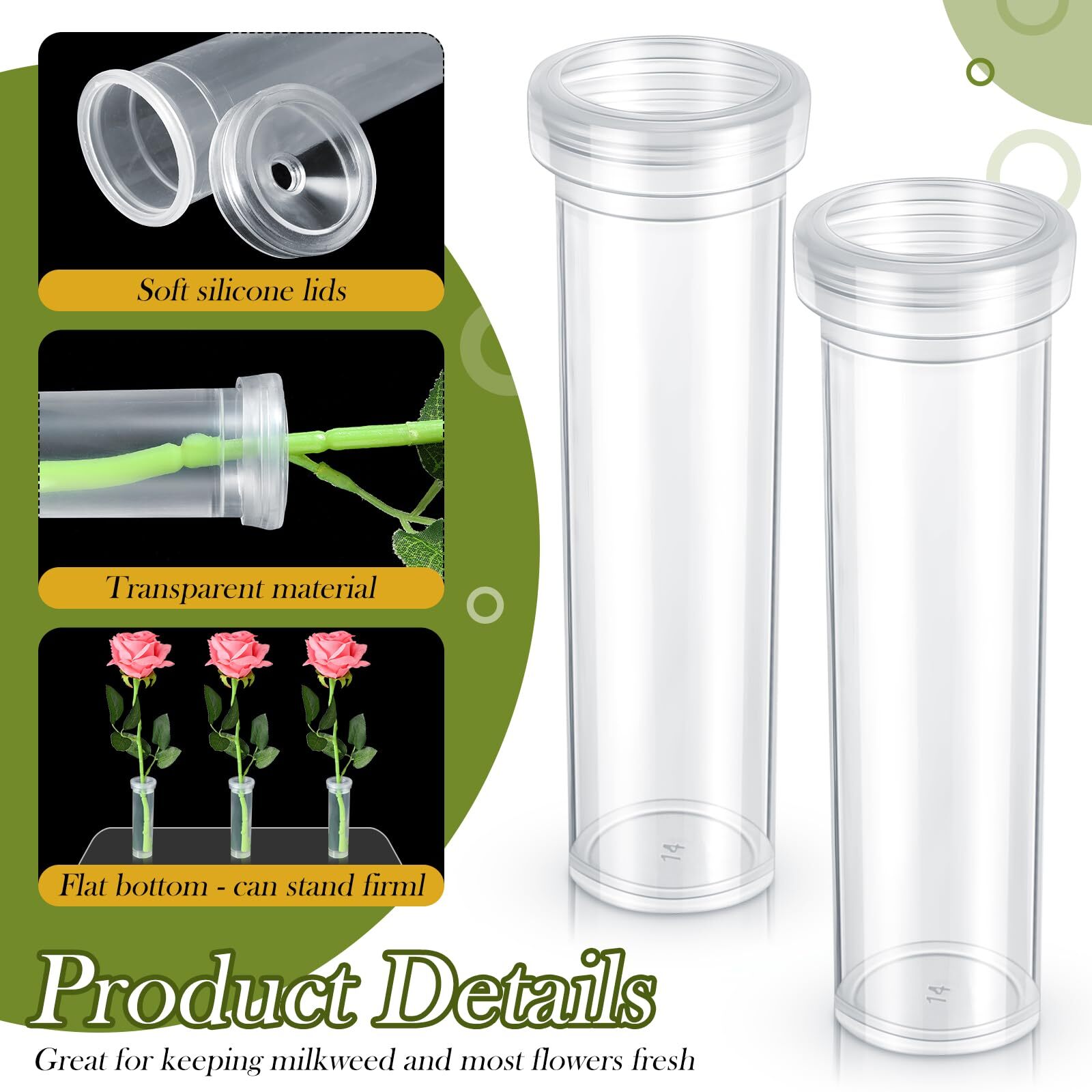 50 Pcs 60ml Large Plastic Floral Tubes for Milkweed Cuttings Flower Arrangement