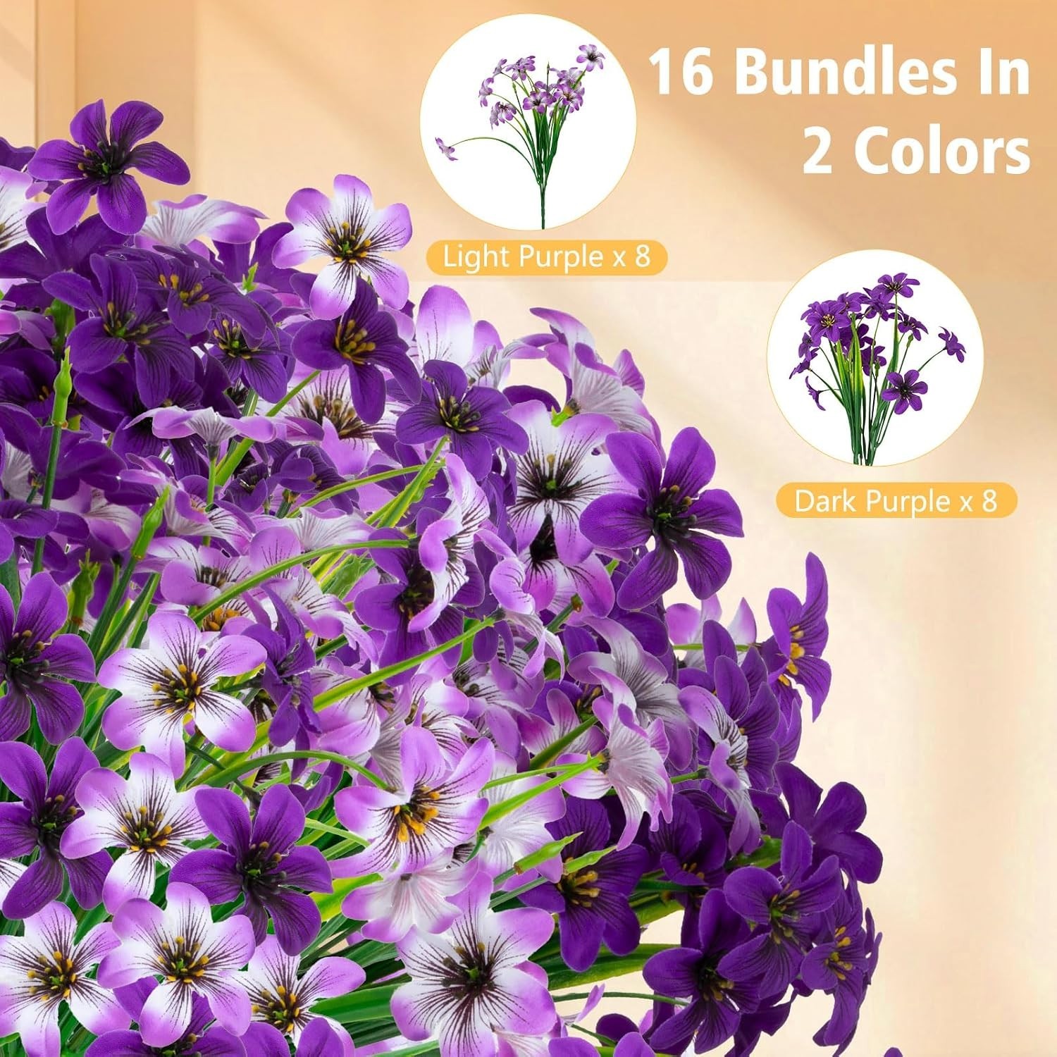 16 Bundles Artificial Flowers, UV Resistant Fake Pansy Silk Flowers, Realisti…