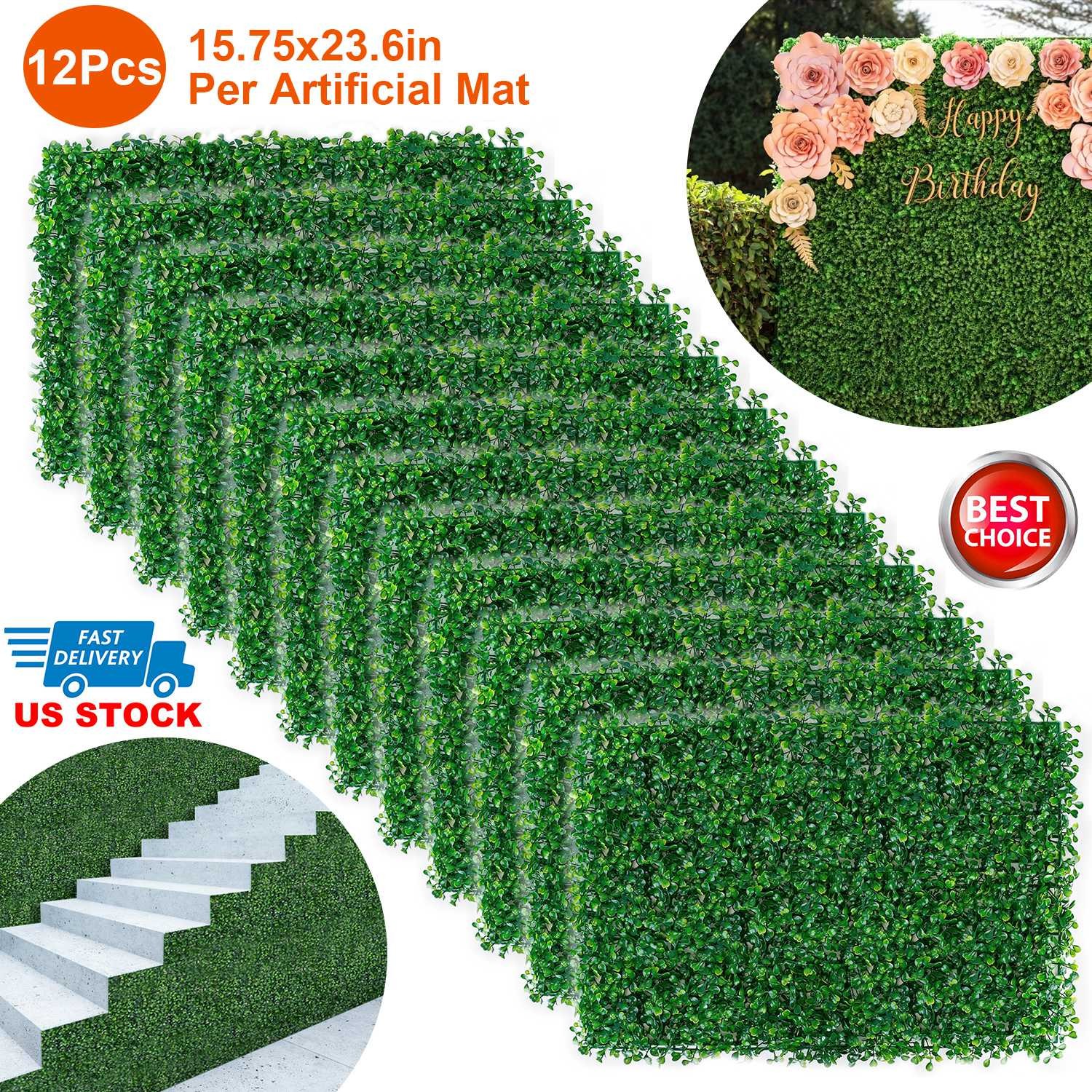 12Pcs 24″x16″ Artificial Grass Wall Panel Backdrop for Indoor Outdoor Wall Decor
