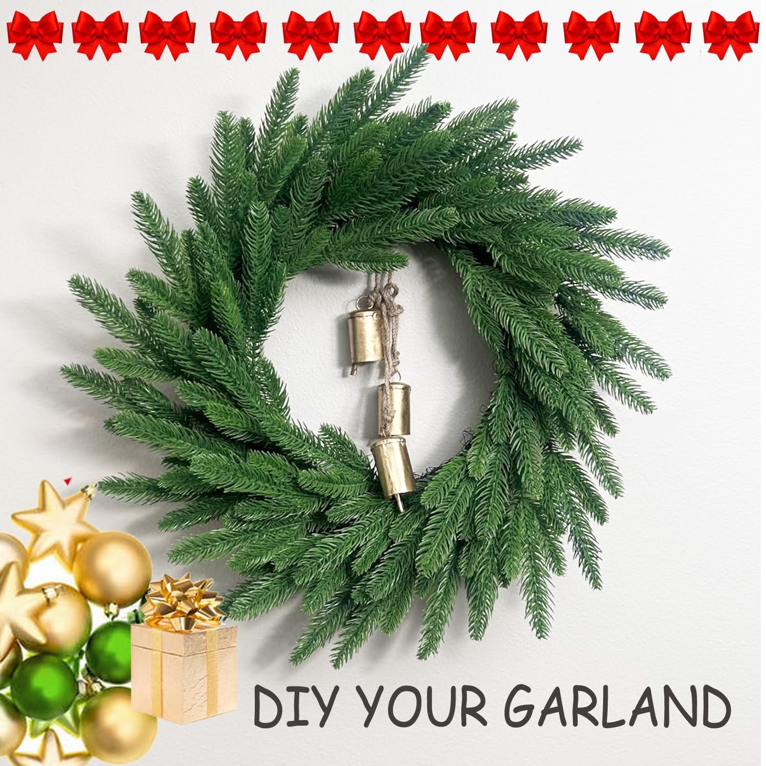 Artificial Pine Branches Green Plants Needles DIY Realistic Faux Christmas Gr…