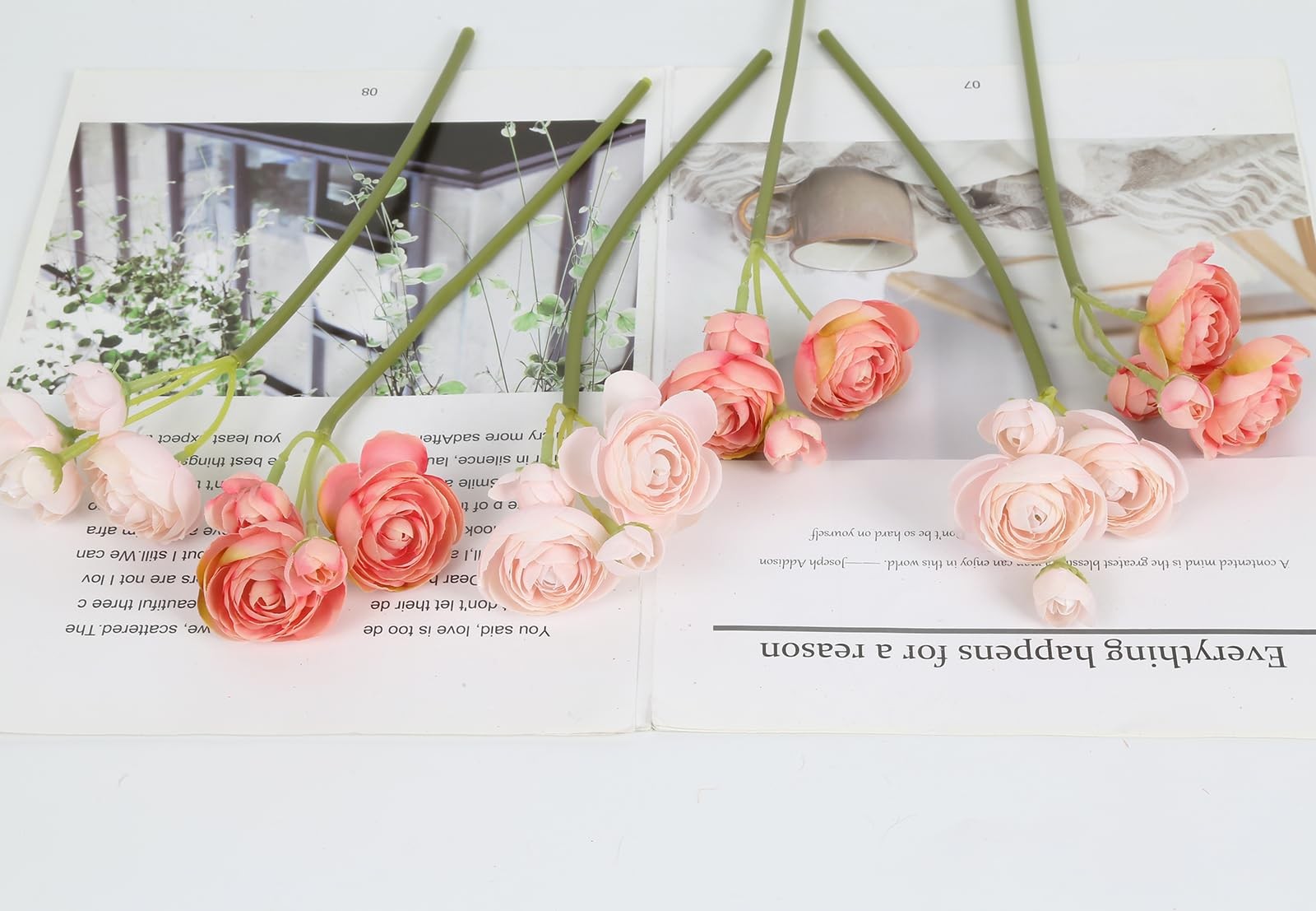 Artificial Ranunculus Pink Silk Flowers with Stems 12PCS Mini Fake Flowers fo…