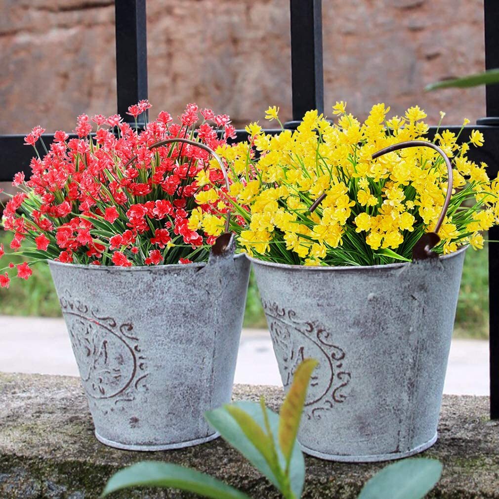 6 Bundles Outdoor Artificial Fake Flowers UV Resistant Plastic Shrubs Home Decor