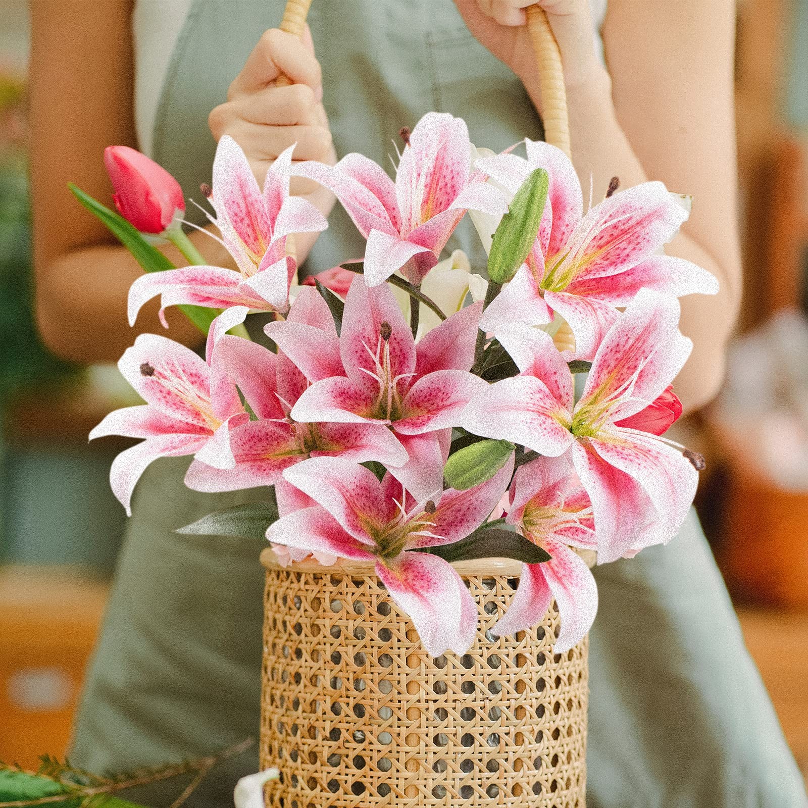 12 Artifical Lily Flowers with 9 Heads Full Bloom Lily & 3 Buds, Long Stem Ar…