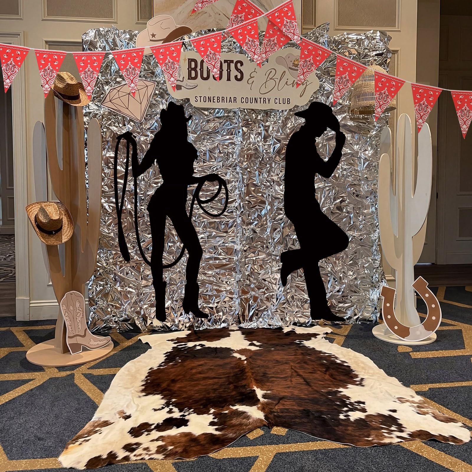 10 Pcs Western Party Decorations 6.56 ft Cowboy Animal Leather Carpet, Wester…