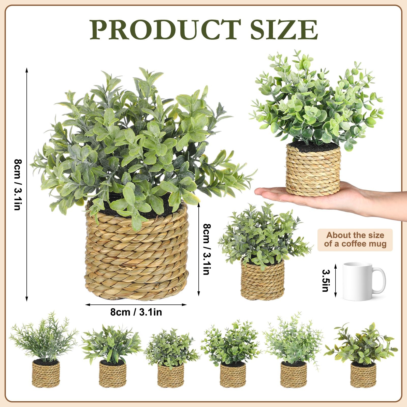 Eucalyptus 6 Pack Small Fake Plants Artificial Plastic Plants in Pots Woven P…