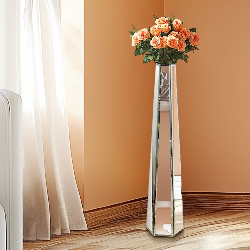 Mirror Floor Vase Silver Large Sophisticated Vessel for Branches Dried Flowers