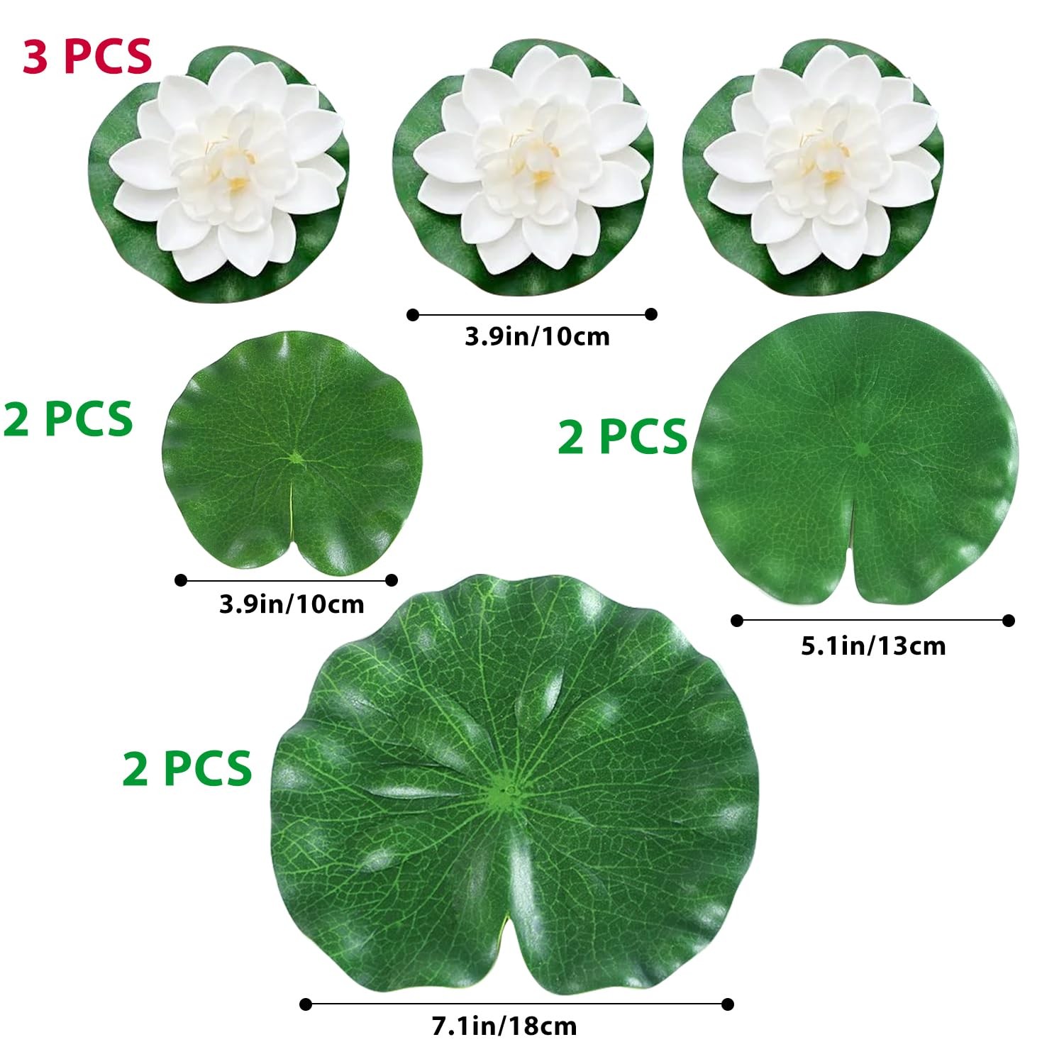 9pcs Artificial Floating Foam Lotus Flowers with Artificial Lotus Leaves, Lil…