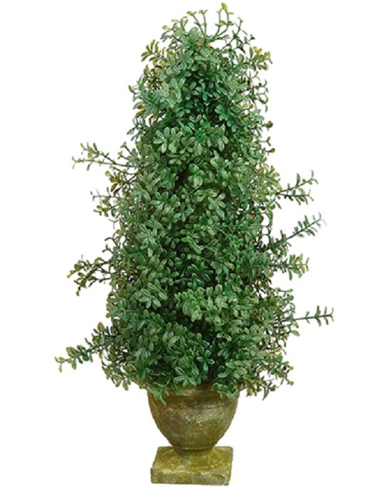 TWO 21″ Boxwood Cone Topiary in Cement Urn Artificial Plants Fake Topiary Decor