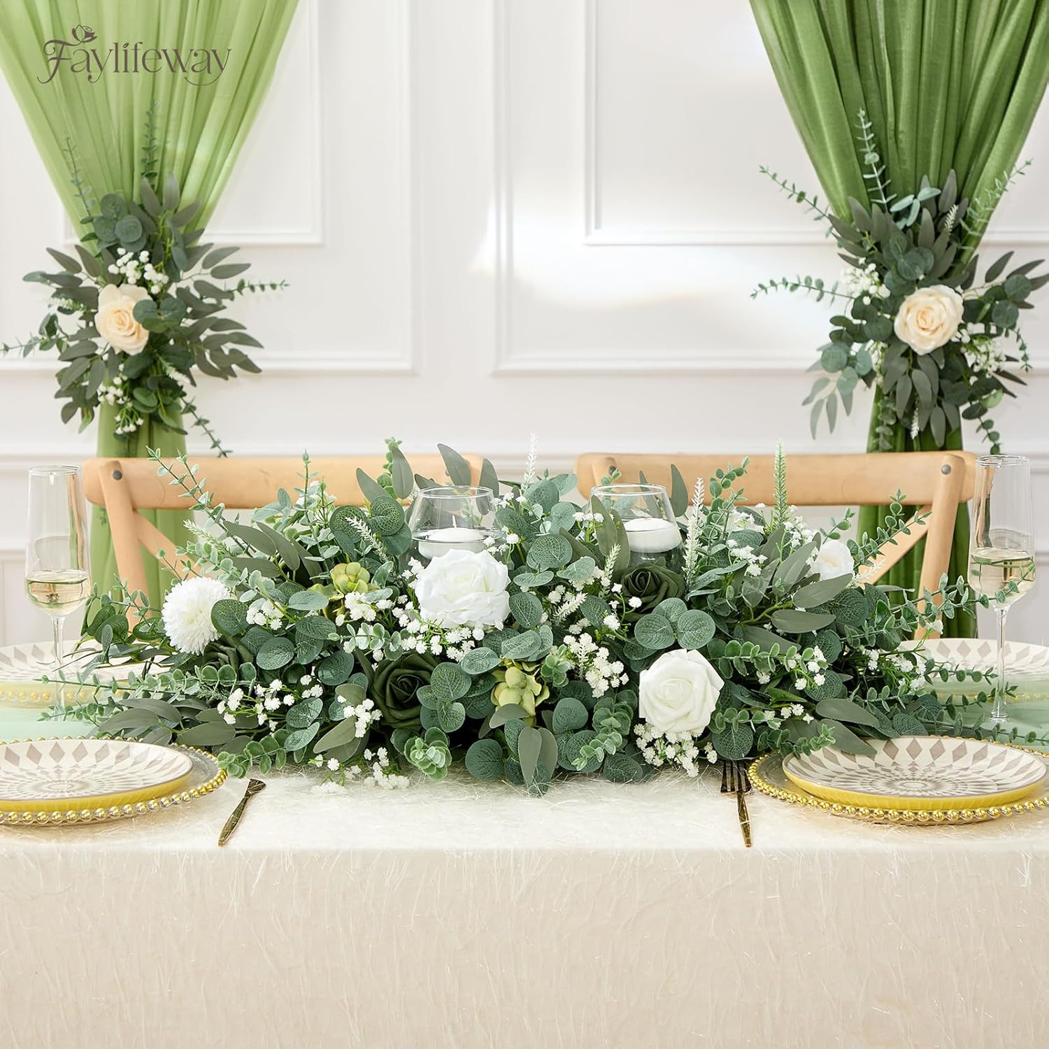 150Pcs Mixed Eucalyptus & Crochet Flower Bouquet, Handmade Fake Greenery