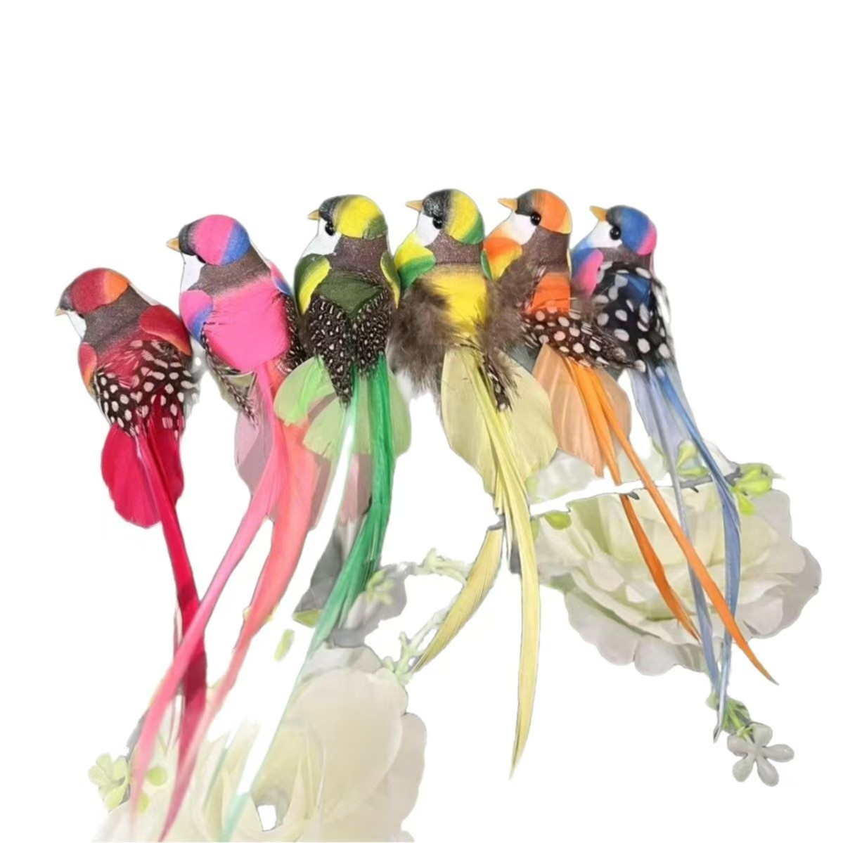 7pcs Artificial Simulation Foam Birds Feather Long Tail with Clip