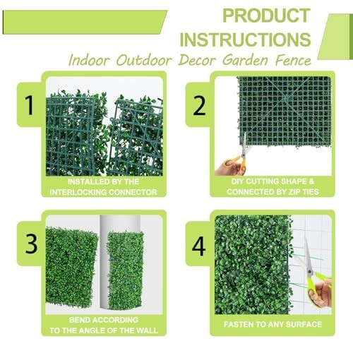 10″x10″ Artificial Grass Wall Panels – 12Pcs Boxwood Hedge Decor, UV-Resistant G