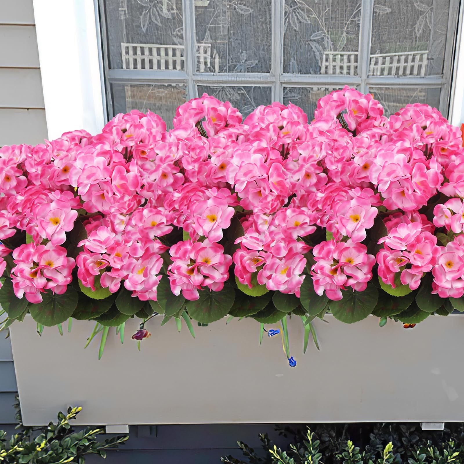 8 Pcs Pink Artificial Geraniums – UV Resistant Faux Flowers for Home, Garden, Pa