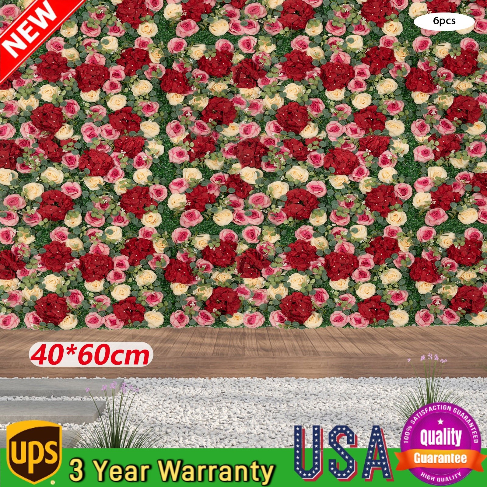 6 Pcs Wedding Artificial Flower Wall Panel Backdrop Rose Hydrangea Flower Decor