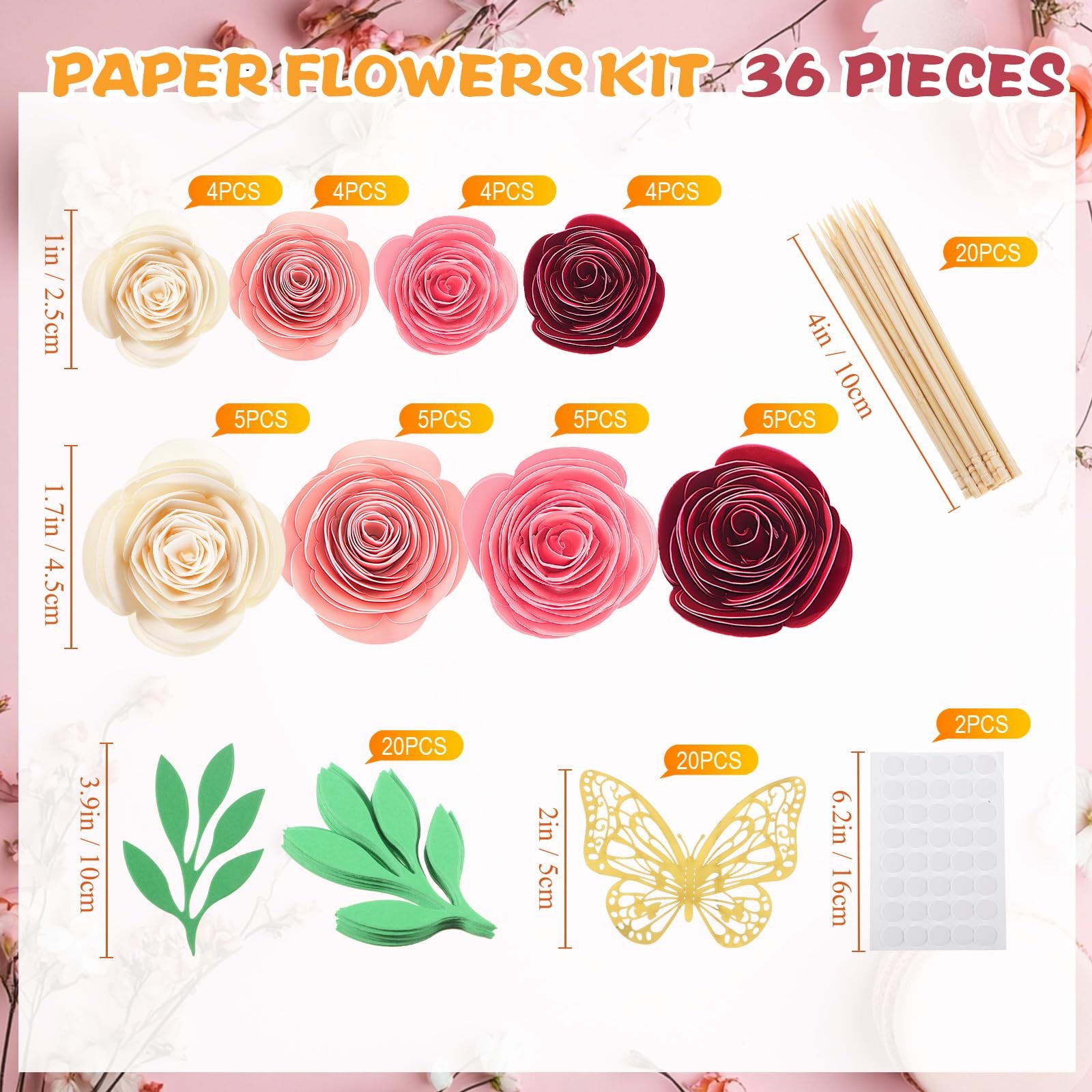 36 Pcs 3D Rolled Artificial Roses Paper Flowers for Crafts Graduation Cap Dec…