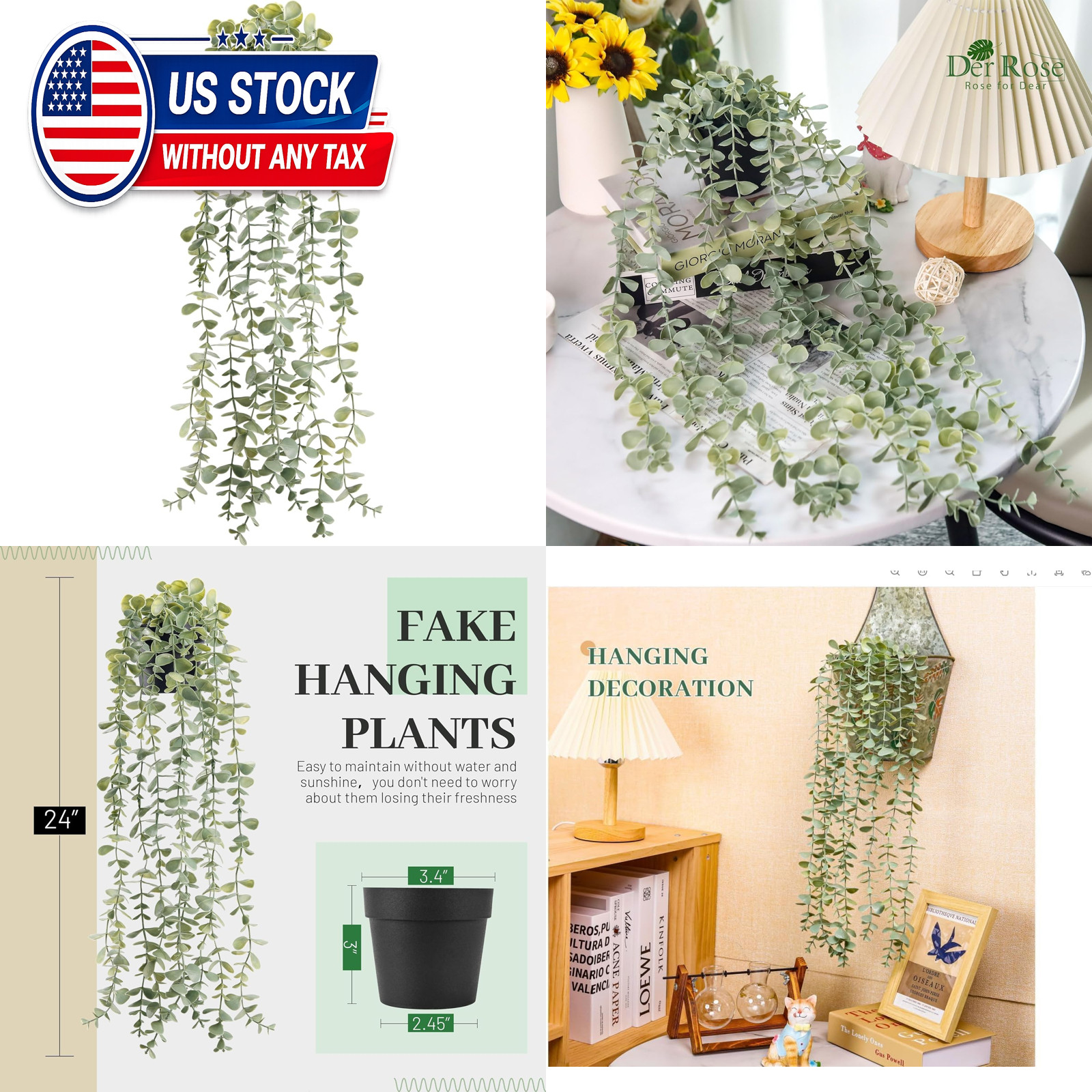 1Pcs Fake Plants Hanging Artificial Potted Faux Eucalyptus Plants for Modern