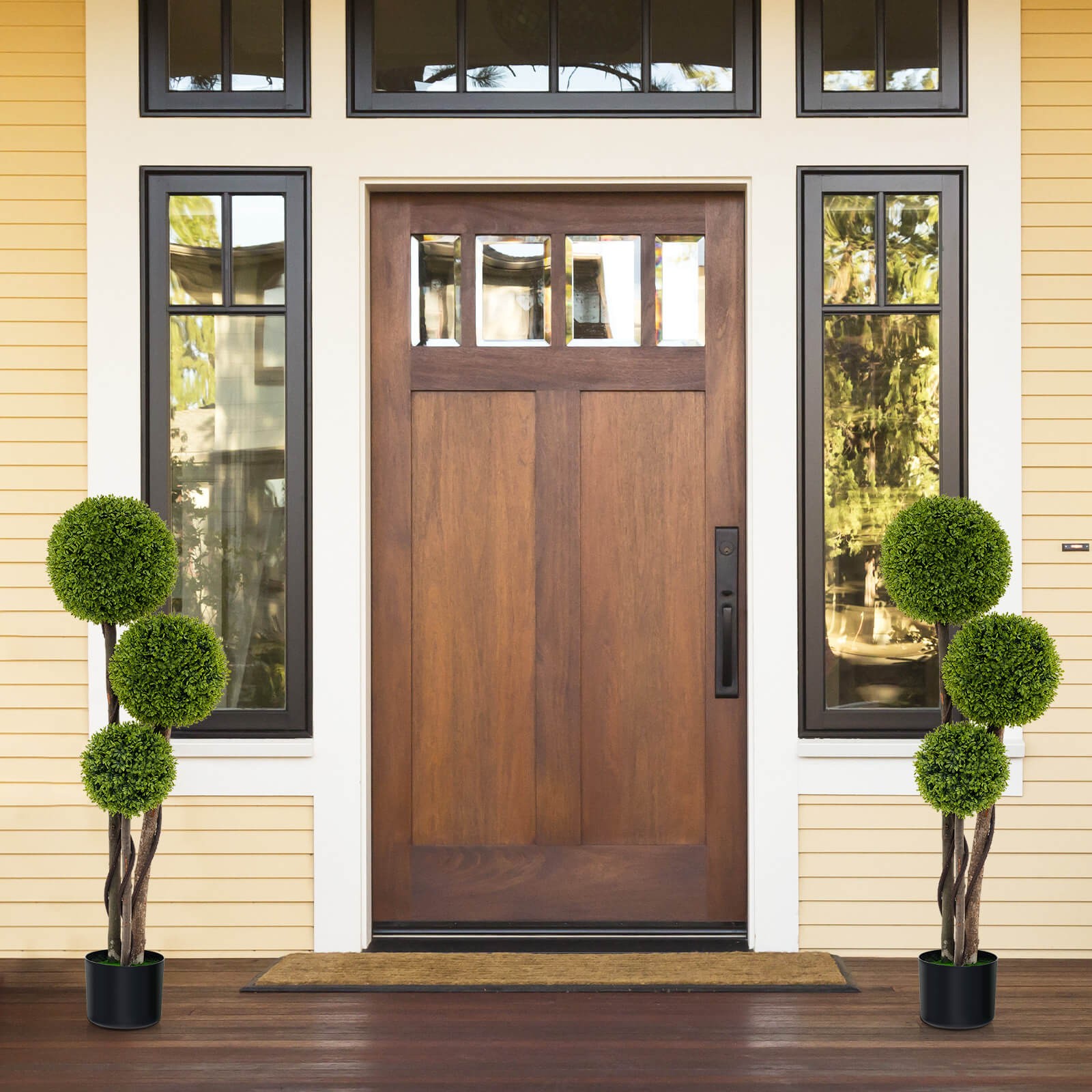4 FT Artificial Boxwood Topiary Ball Tree w/ Triple Ball Faux Greenery Plant