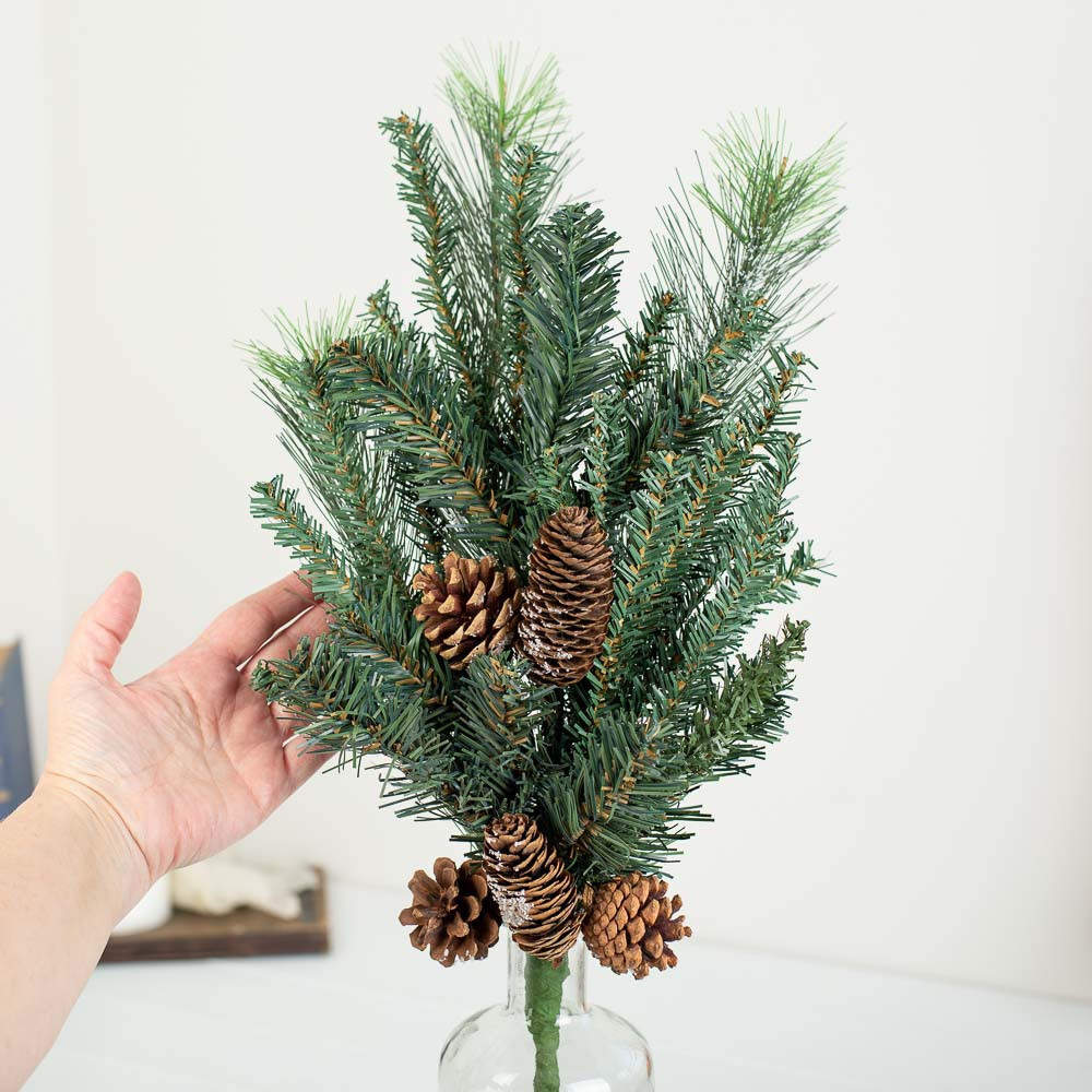 Set of 2 Snowy Artificial Mixed Pine 29″ Sprays with Pinecone Accents