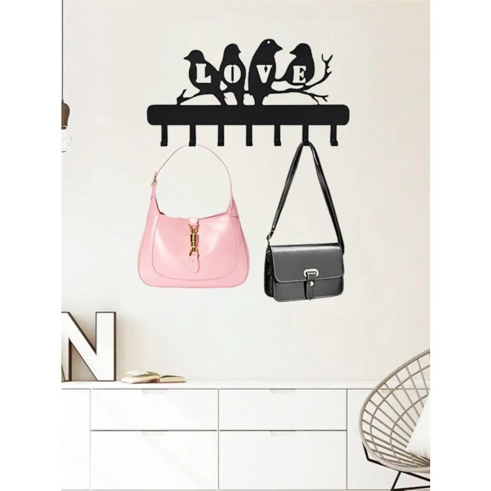Faynee Lovebird Metal Key Holder Wall Mount Hook for Coats Umbrellas Home Decor