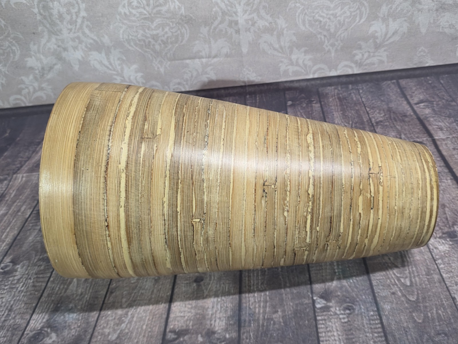 13.5″ Spun Bamboo Decorative Natural Vase Silk Dried Flowers Container Beige