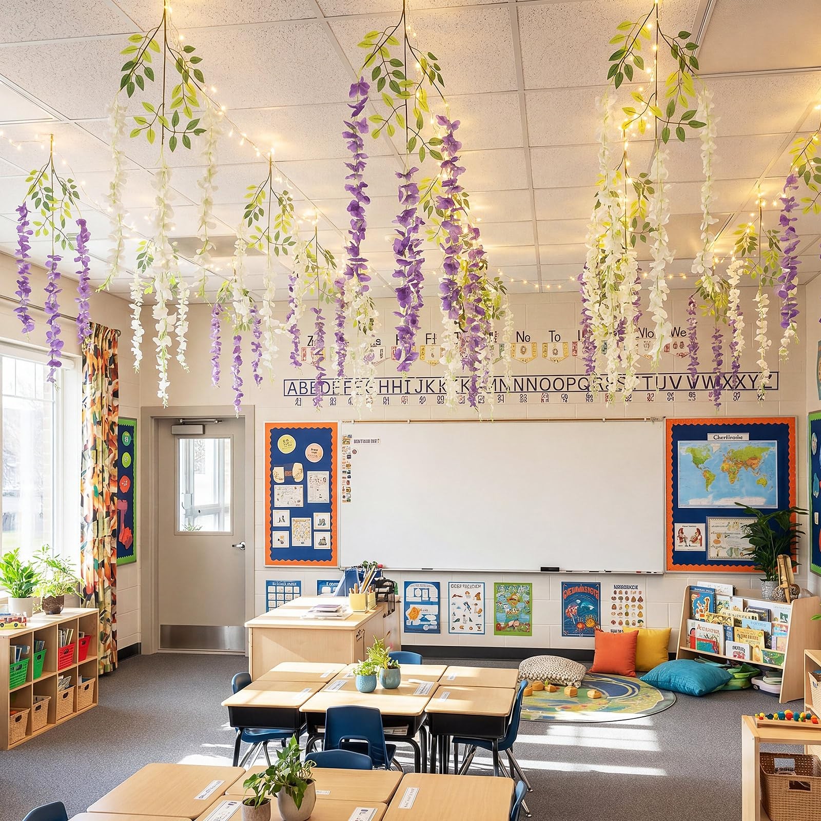 16 Pcs Back to Hanging Decorations, 43″ Wisteria Hanging Flowers for Classroo…