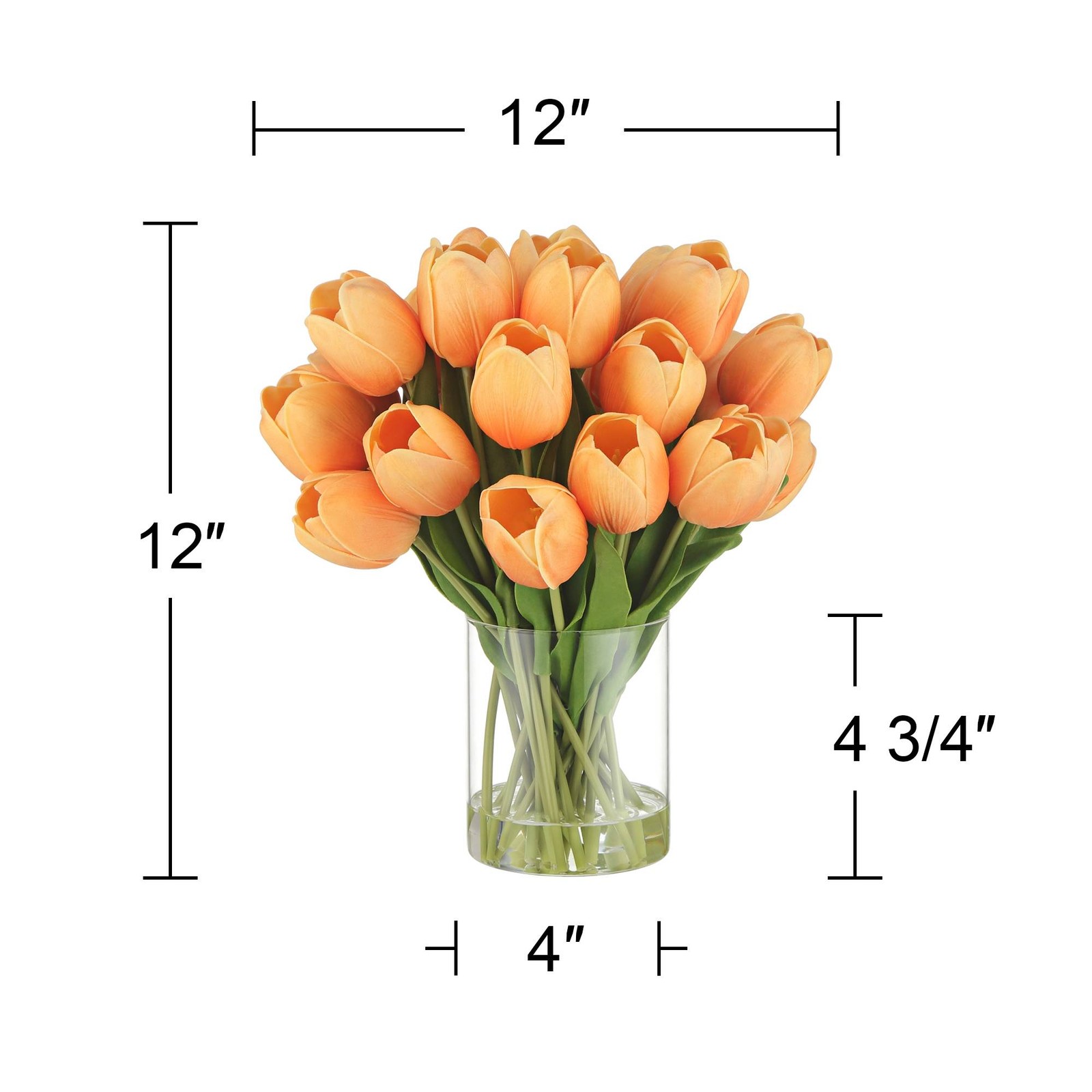 Emmie Orange Tulips 12″ High Faux Flower in Clear Glass Vase