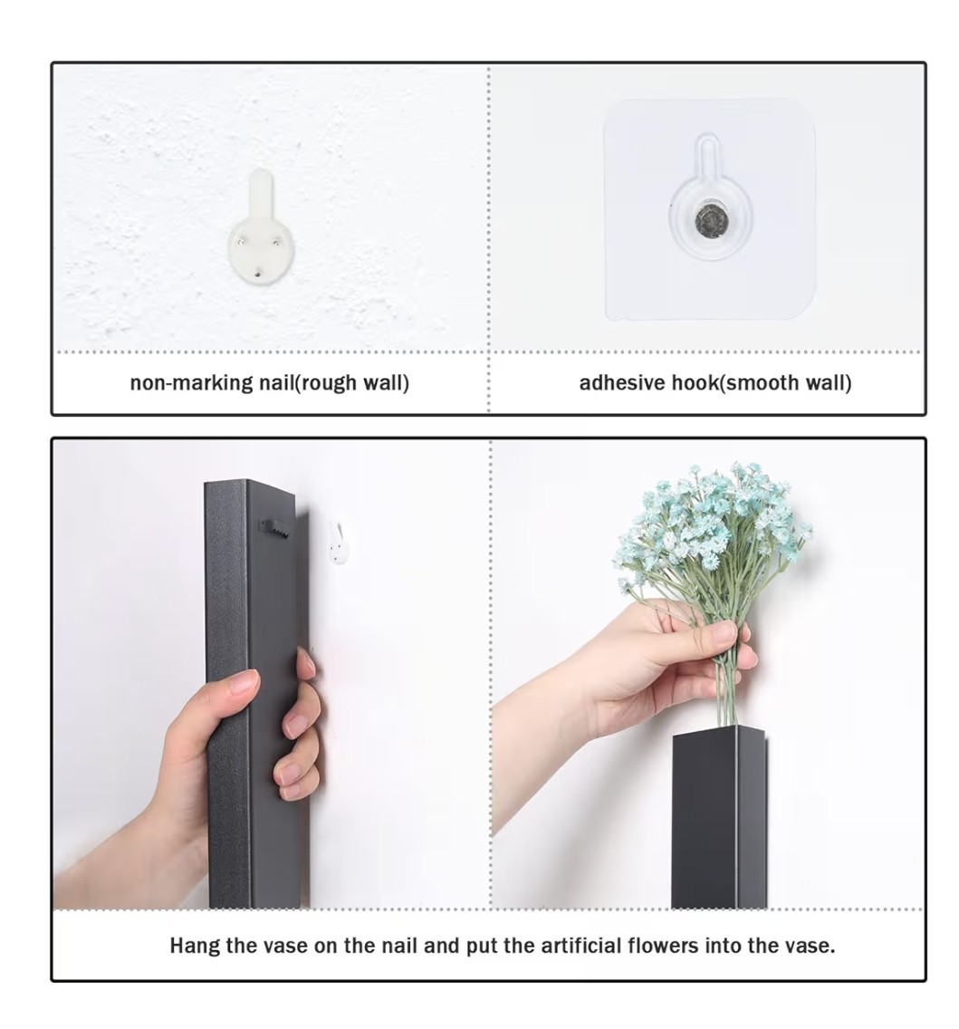 Wall Decor Babys Breath Metal Planter Vase – Blue/Black 4 Pack