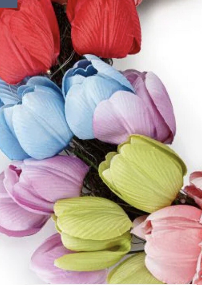 Lighten wreath tulips summer spring fall CLEARANCE Batteries$30 Martha Stewart