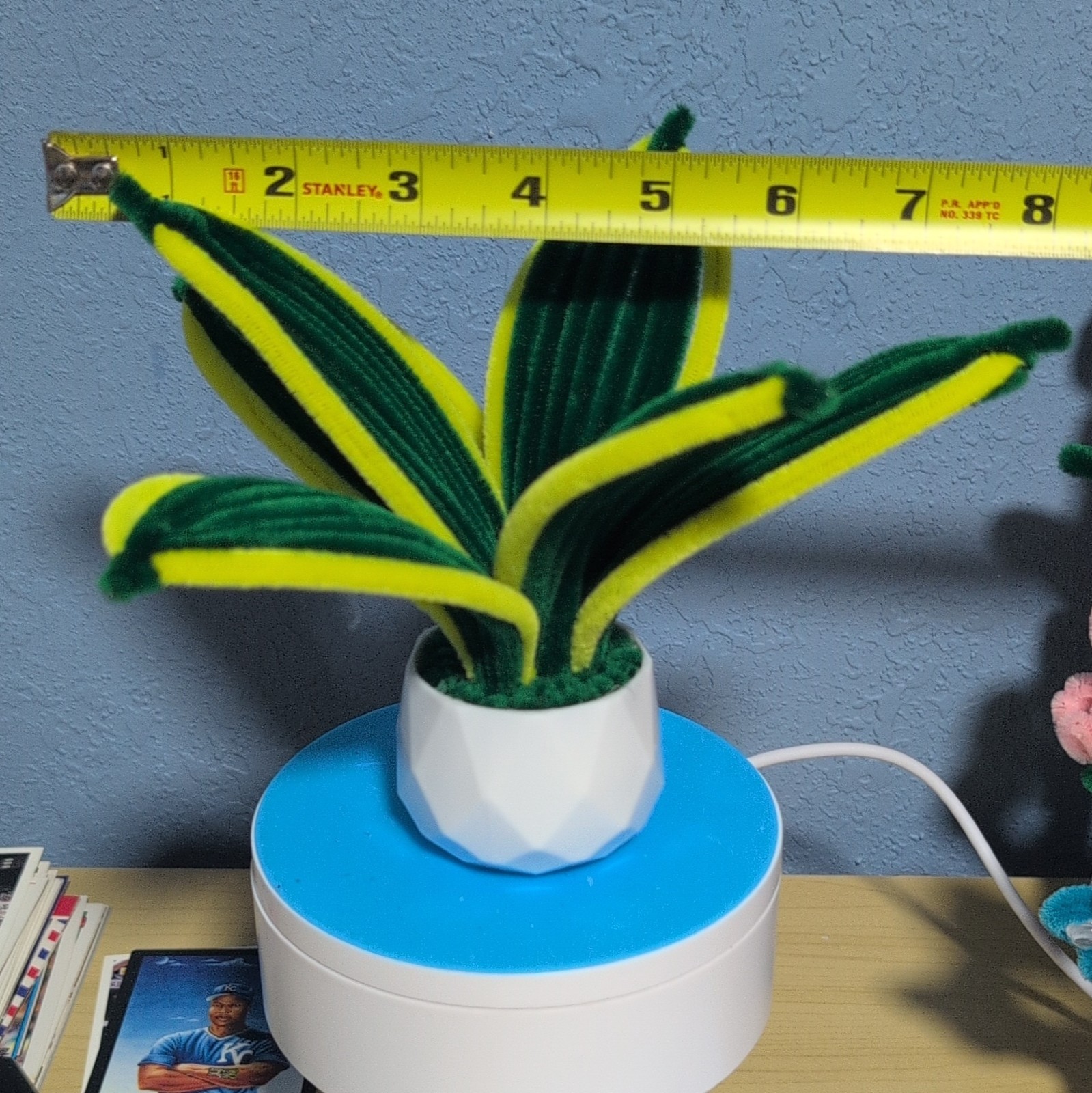 Pipe Cleaner Green & Yellow Succulent Arrangement in White Flower Pot