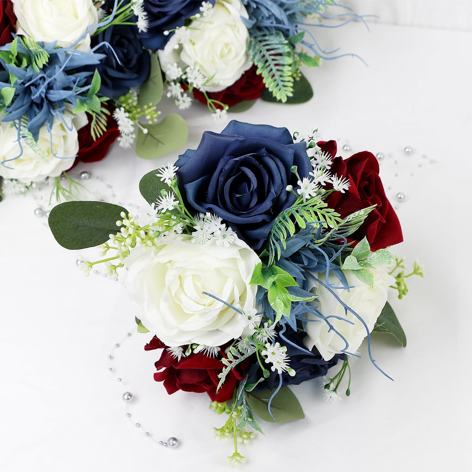 1 Pack Burgundy Navy Blue White Bridesmaid Bouquet 9 Inch Artificial Flower