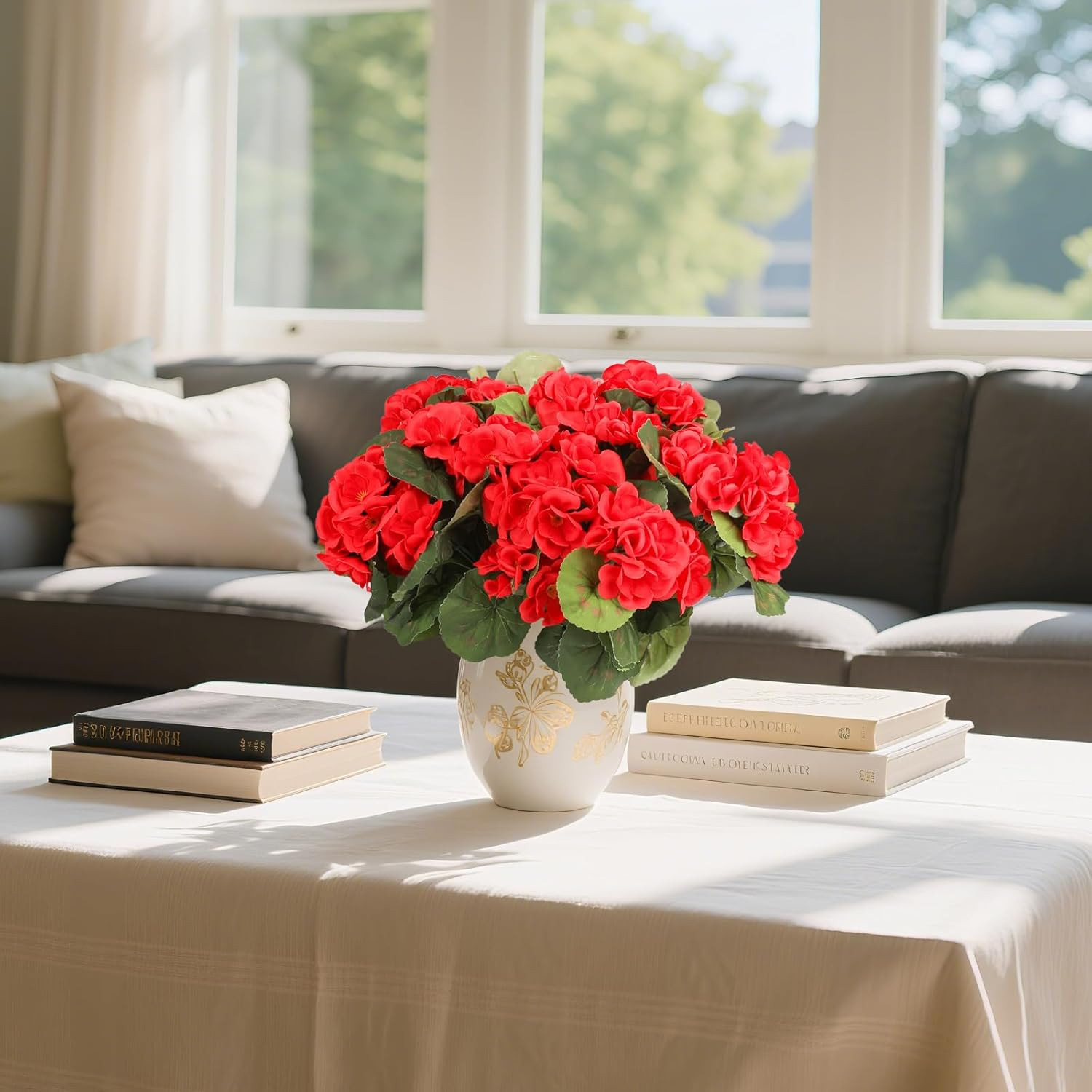 8 Pcs Artificial Geranium Flowers for Outdoors Geranium Silk Red Flower Outdoor