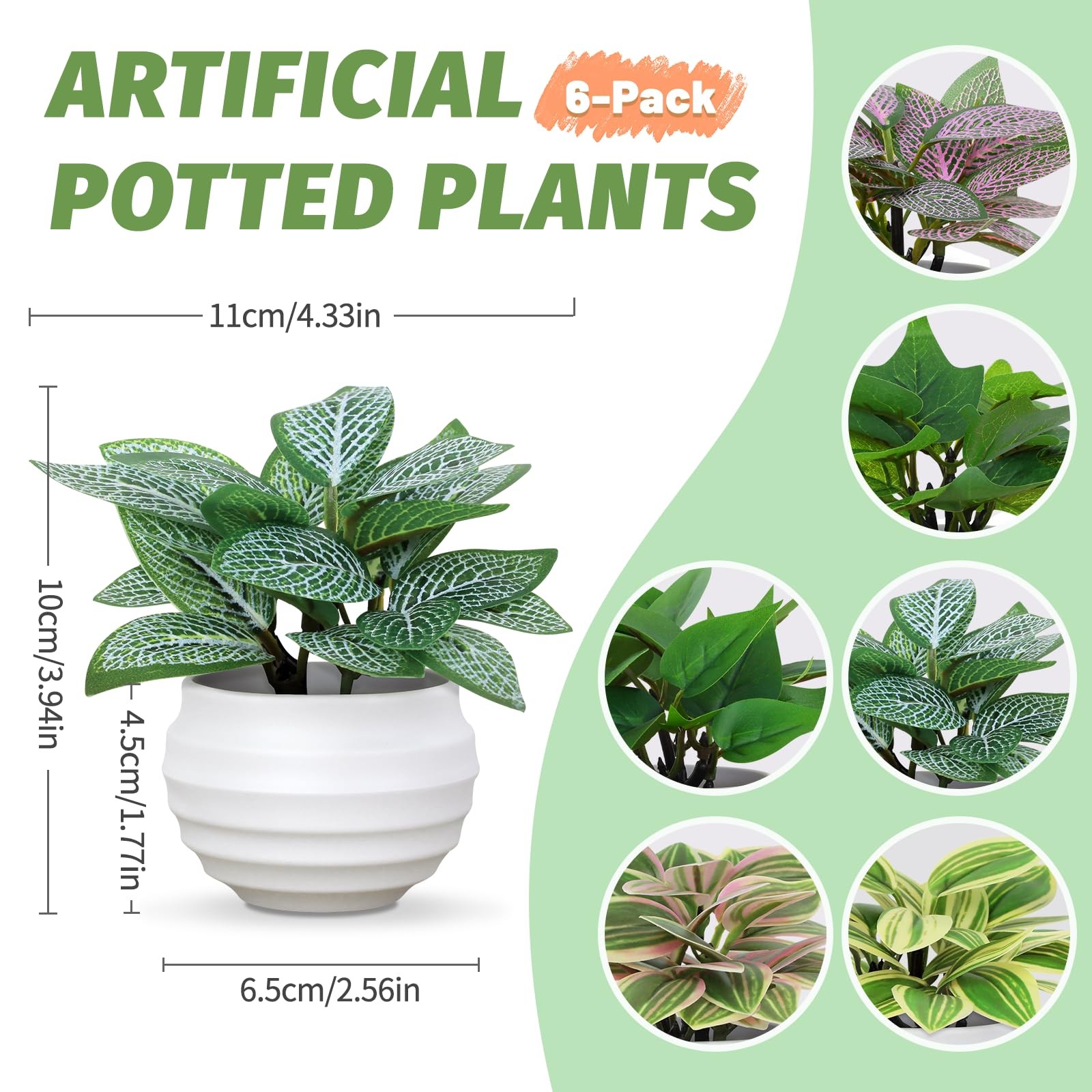 6 PCS Mini Artificial Plants Pots Small Faux Greenery Home Fake Gift Set