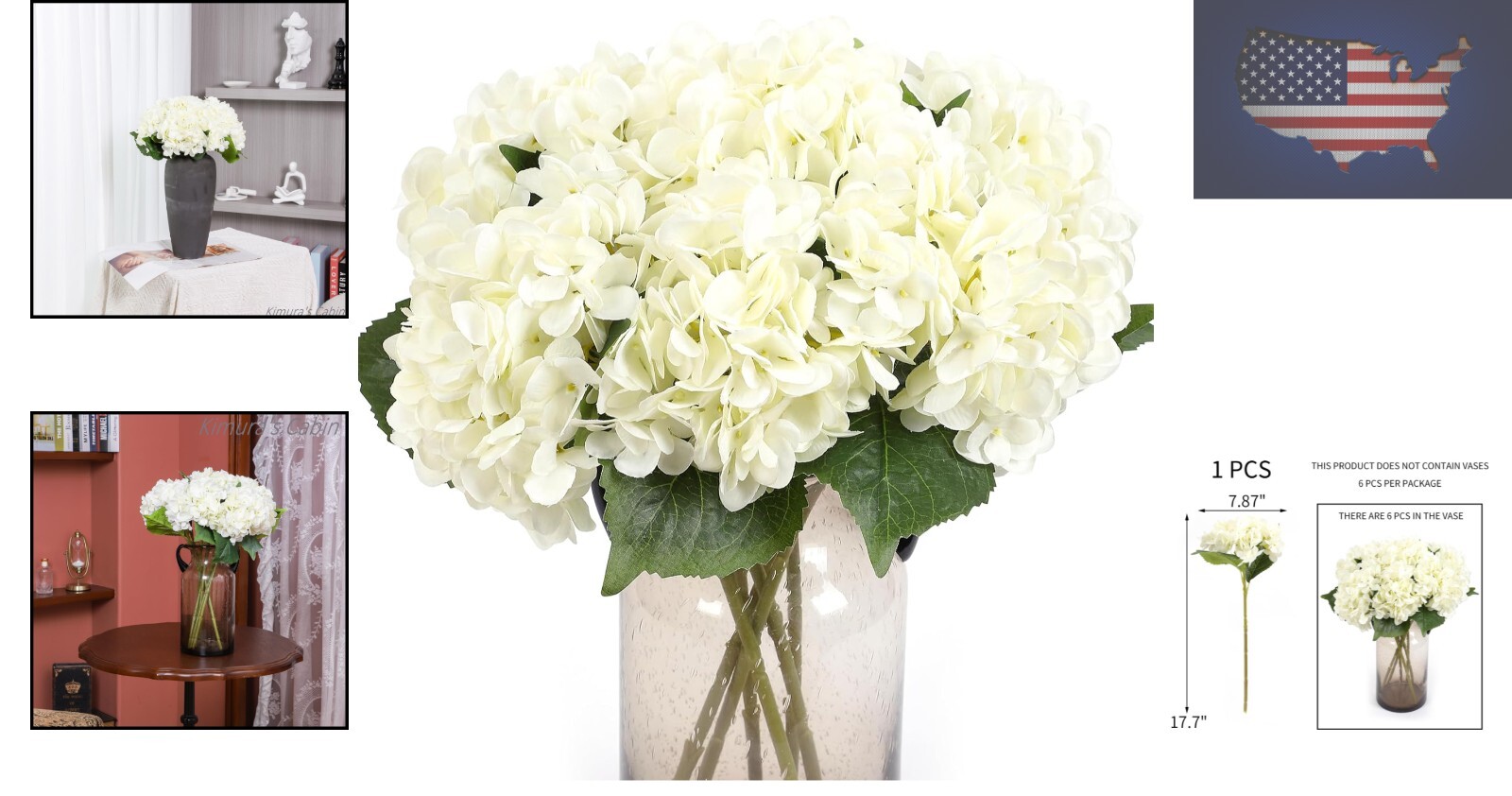 Charming Silk Hydrangea Bouquets – Set of 6 Off-White Flowers for All Occasions
