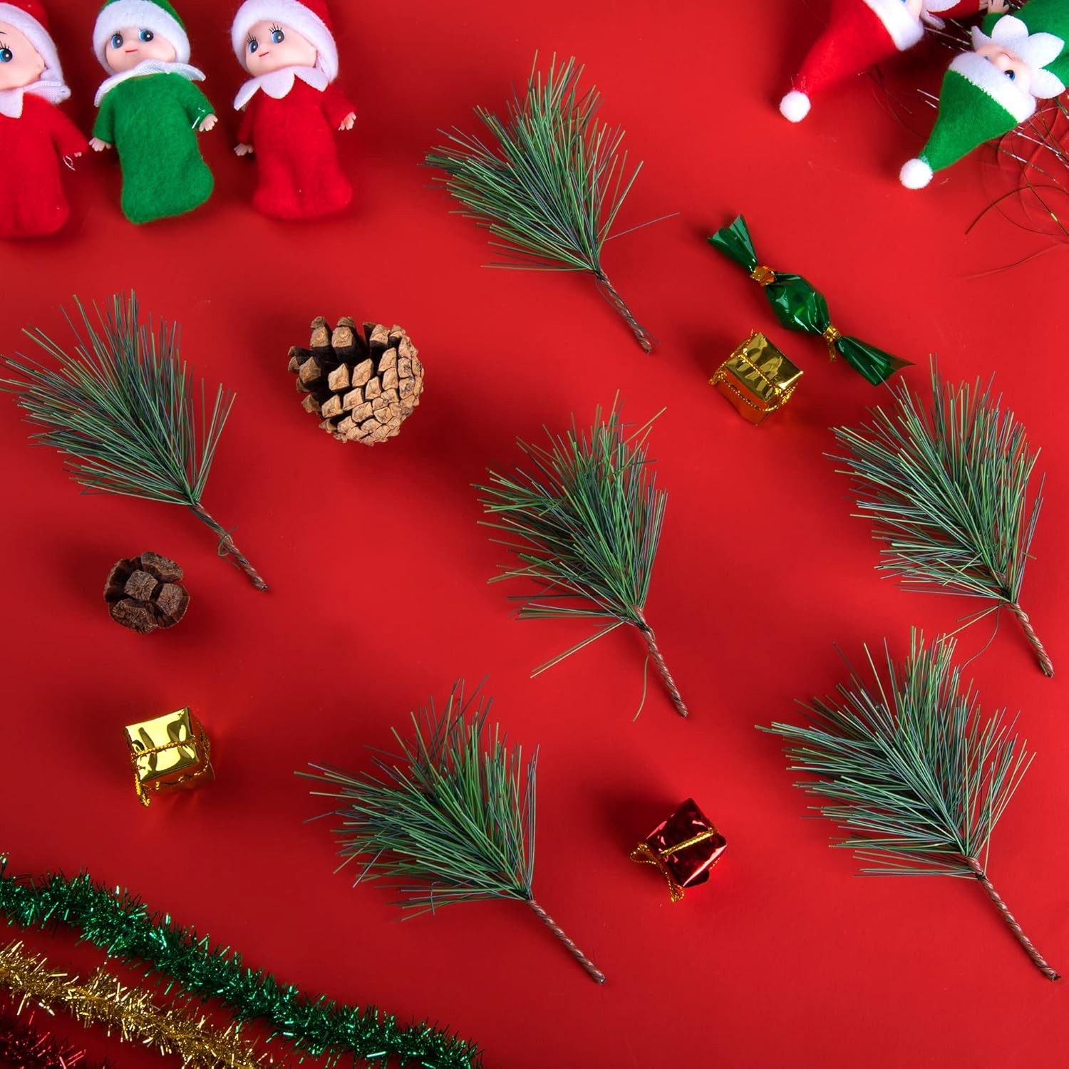60 PCS Artificial Green Pine Needles Branches- Small Pine Twigs Stems Picks-