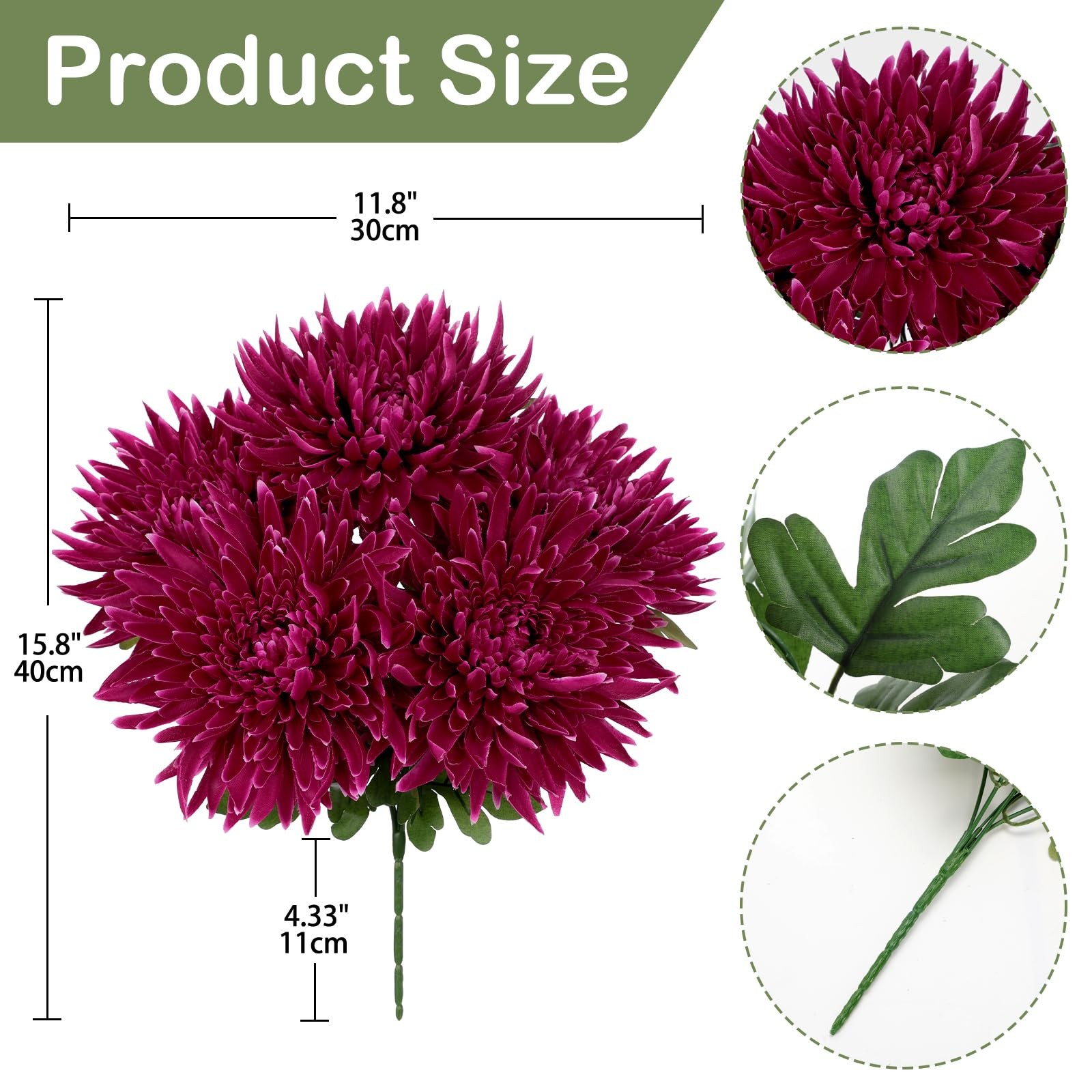Purple Artificial Mums for Outdoors Fall Fake Mums Bush 5 Heads Silk Chrysant…