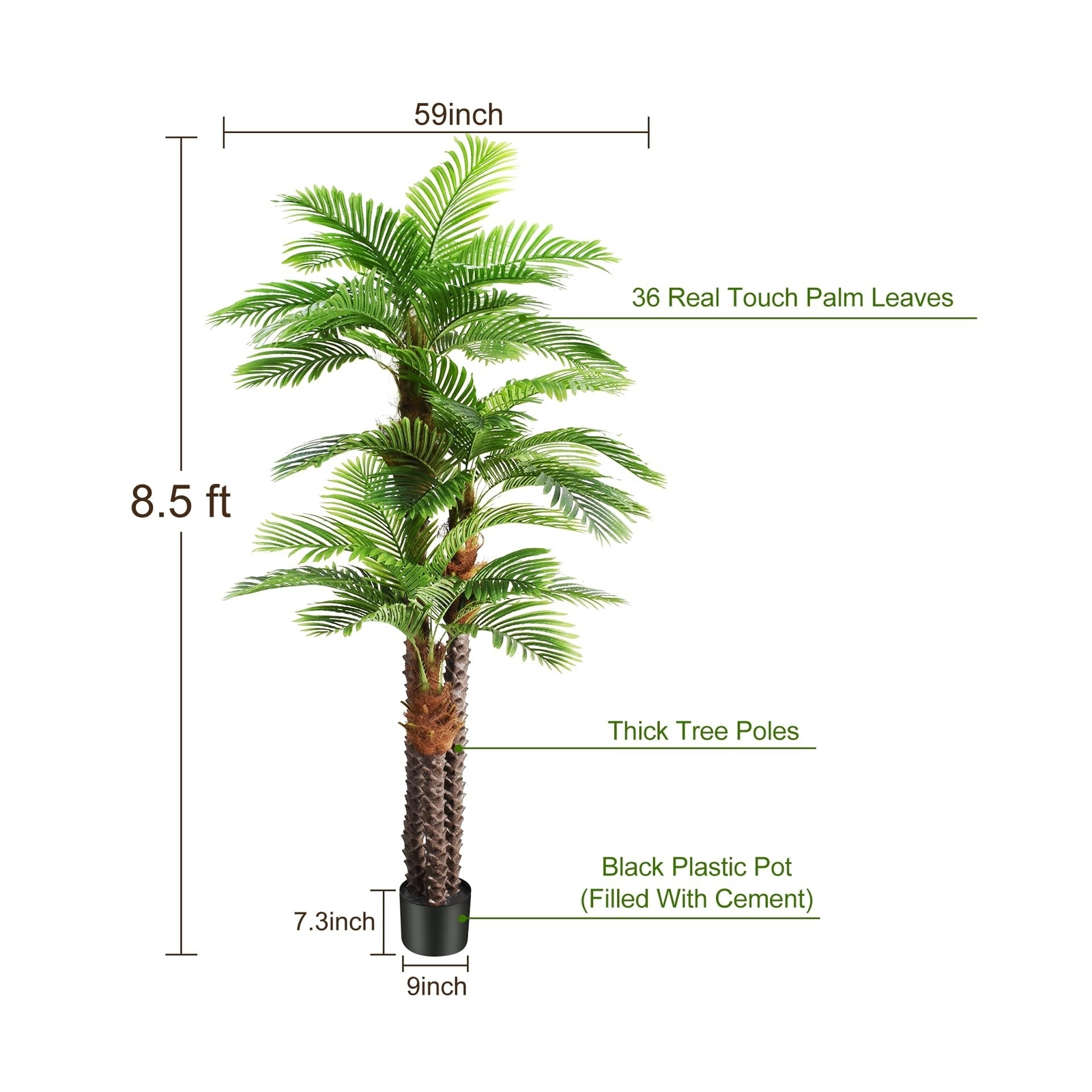 8.5ft Tall Artificial Palm Tree for Outdoors – Triple Phoenix Palm, UV Resist…
