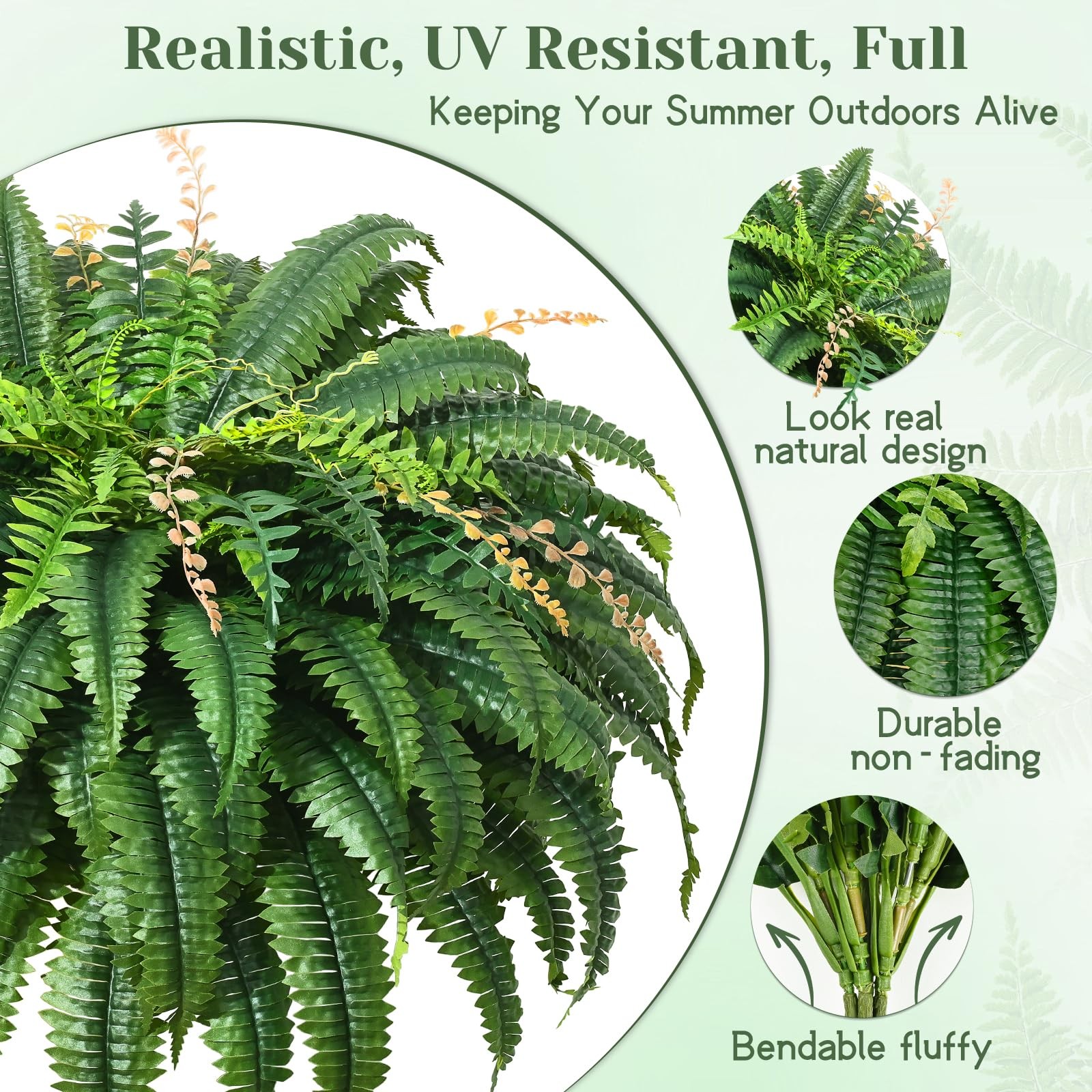 2Pcs 48”/128 Leaves Artificial Ferns for Outdoors Look Real Fake Ferns, Larg…