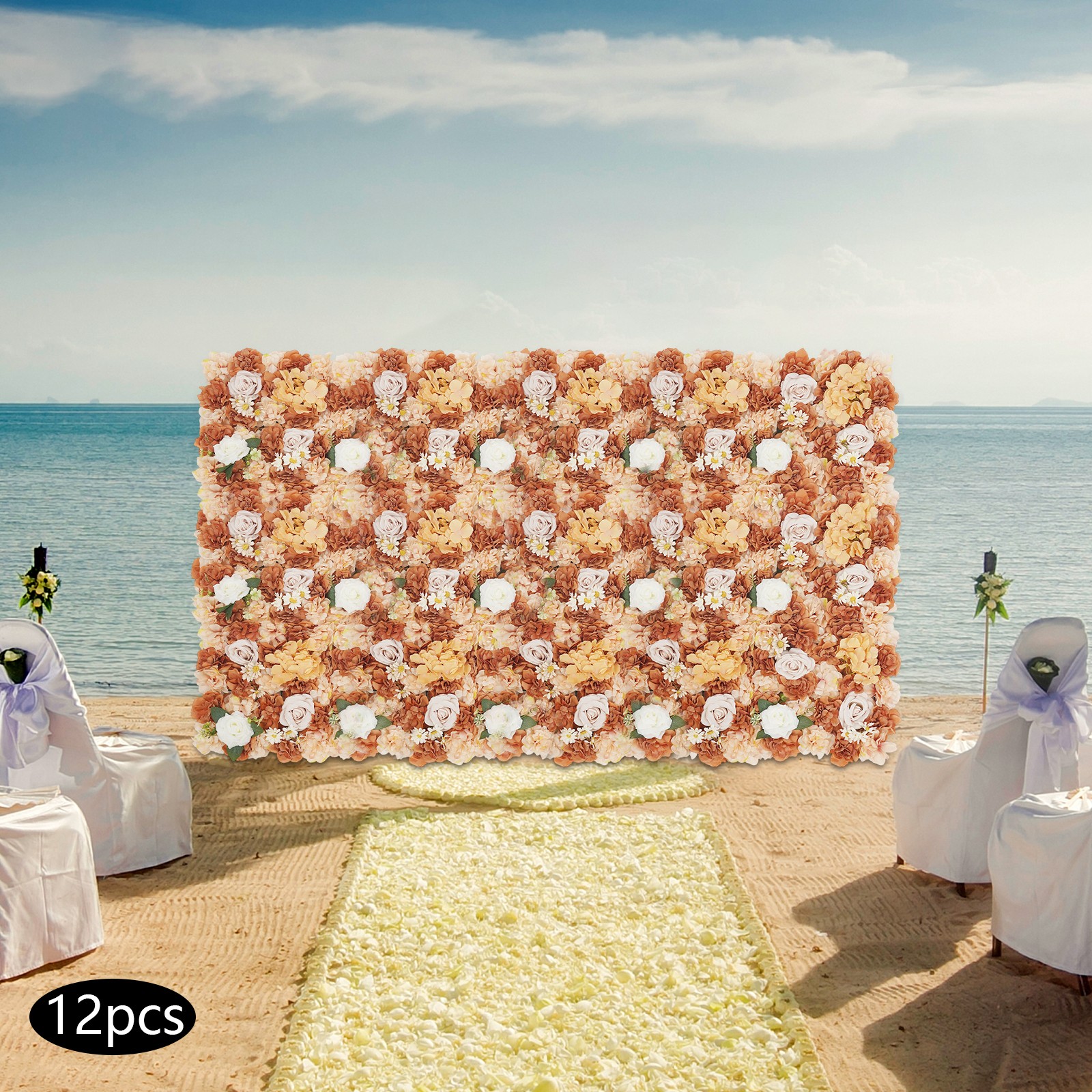 12Pcs Artificial Flower Wall Panels 15*15in Wall-Mounted Handmade Flower Panels