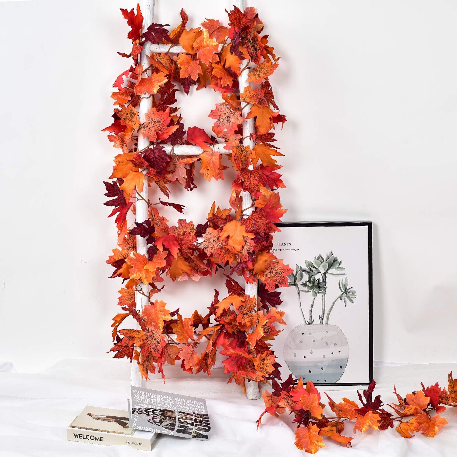 DearHouse 2 Pack Fall Garland Maple Leaf Hanging Vine Garland Artificial Autu…
