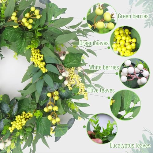 Artificial Green Eucalyptus Wreath for Front Door: 24 Inch 24 inch Beige-1