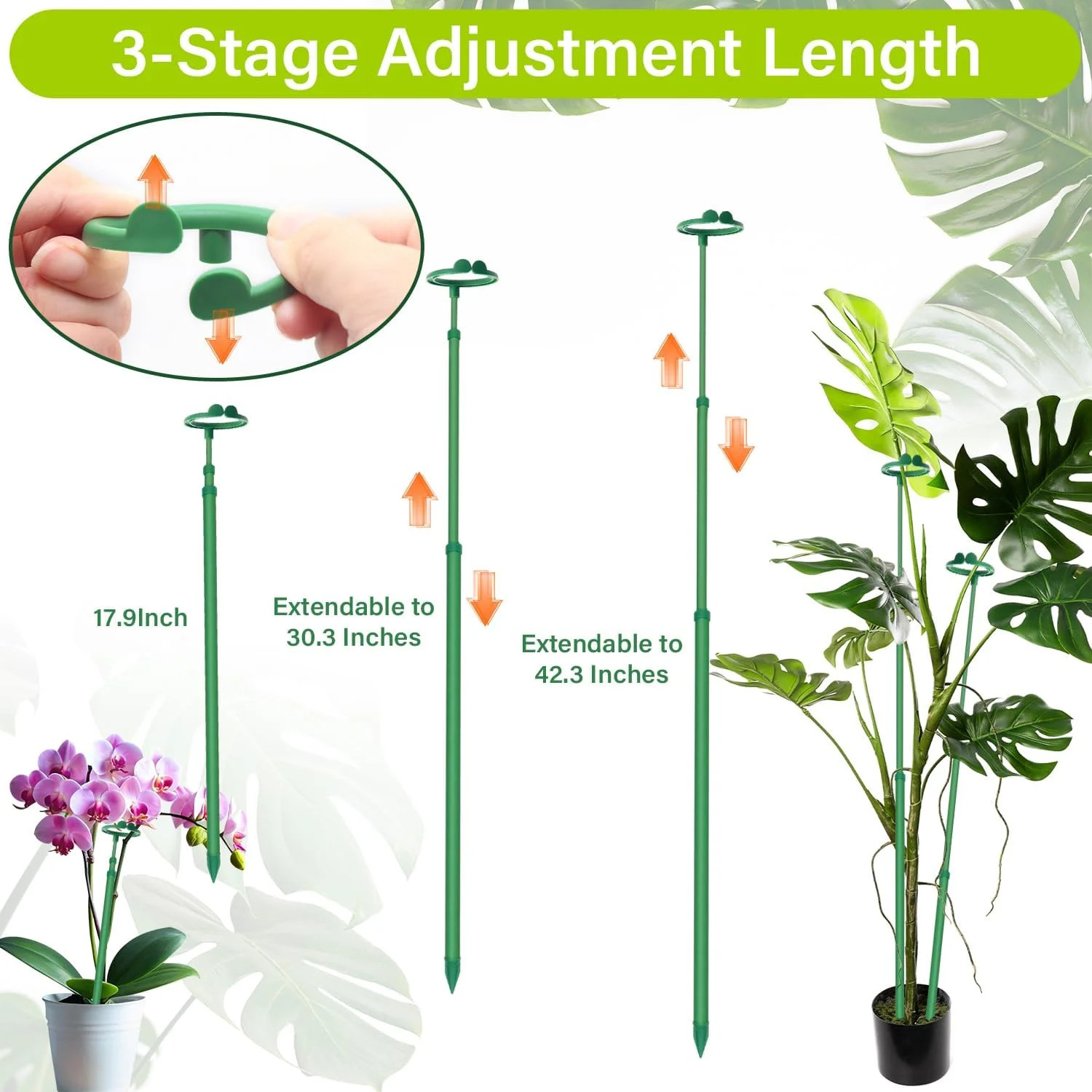 Extendable Plant Stakes,Adjustable Length from 17.9IN to 42.3IN Monstera Support