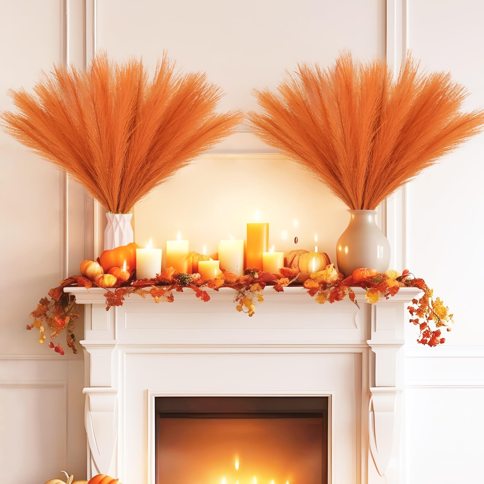50 PCS 21.6″ Burnt Orange Artificial Pampas Grass Faux Fall Floral Vase Filler