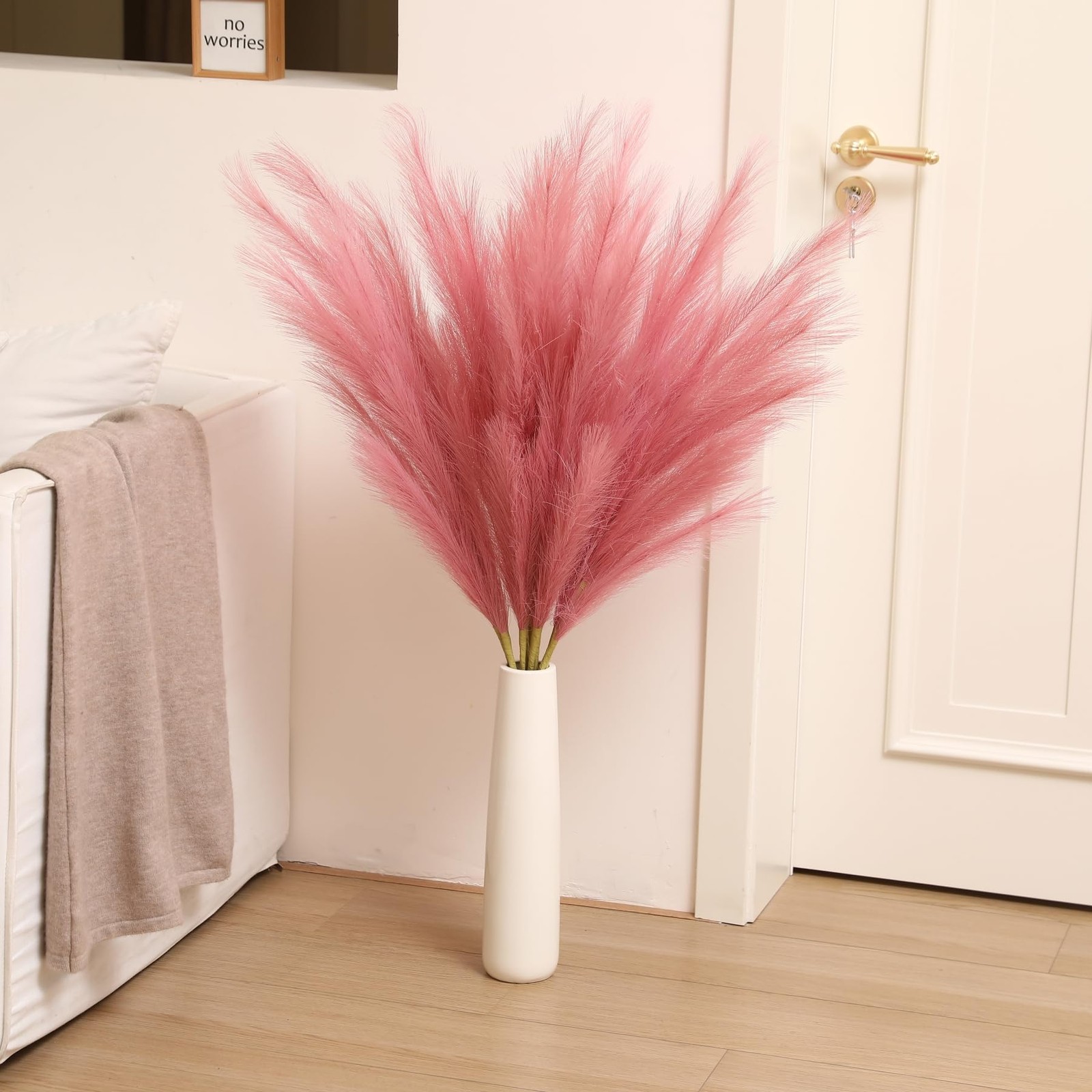 8 PCS 45 Inch Tall Large Artificial Dark Pink Faux Pampas Grass Floor Vase