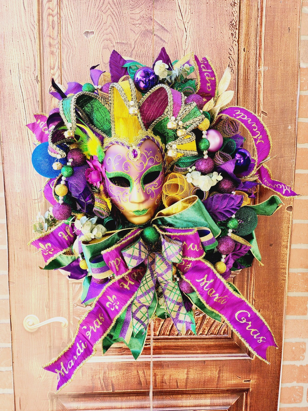 Mardi Gras Wreath, Front Door Wreath, Mardi Gras Mask Wreath, Handmade Wreath