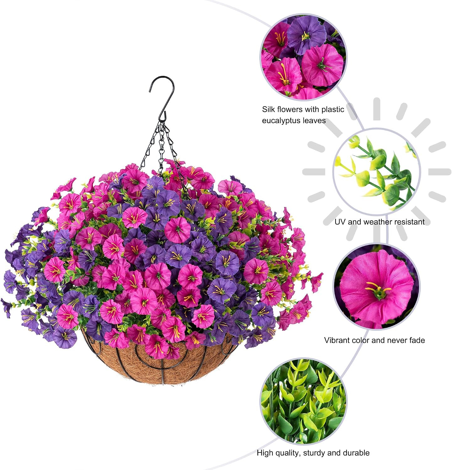 UV Resistant Faux Morning Glory Hanging Flowers for Outdoor Decor